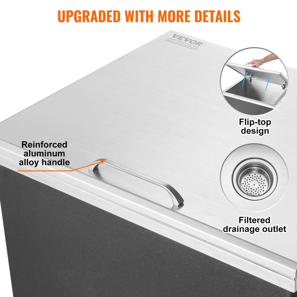 Παγοθήκη VEVOR Drop-in, 28"Μ x 16"Π x 17"Υ, Ψυγείο πάγου από ανοξείδωτο ατσάλι, Επαγγελματικός κάδος πάγου με αρθρωτό κάλυμμα, Μπάρα πάγου κουζίνας εξωτερικού χώρου 40 λίτρων, Συμπεριλαμβάνεται σωλήνας αποστράγγισης και τάπα αποστράγγισης, για κρύο κρασί και μπύρα Παγοθήκη VEVOR Drop-in, 28"Μ x 16"Π x 17"Υ, Ψυγείο πάγου από ανοξείδωτο ατσάλι, Επαγγελματικός κάδος πάγου με αρθρωτό κάλυμμα, Μπάρα πάγου κουζίνας εξωτερικού χώρου 40 λίτρων, Συμπεριλαμβάνεται σωλήνας αποστράγγισης και τάπα αποστράγγισης, για κρύο κρασί και μπύρα