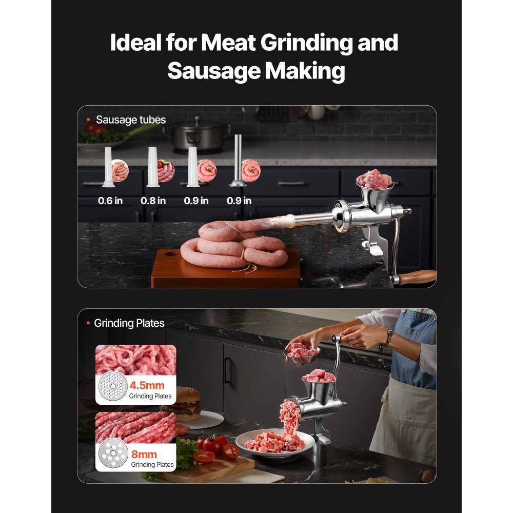 Χειροκίνητη μηχανή κοπής κιμά VEVOR, Κιμάς χειρός από ανοξείδωτο ατσάλι 304 με ατσάλινο σφιγκτήρα τραπεζιού, Γεμιστής λουκάνικων με 2 πλάκες κοπής και 4 σωλήνες λουκάνικου, Μύλος κοπής τροφίμων για επιτραπέζια κουζίνα με μοσχάρι και χοιρινό τσίλι Χειροκίνητη μηχανή κοπής κιμά VEVOR, Κιμάς χειρός από ανοξείδωτο ατσάλι 304 με ατσάλινο σφιγκτήρα τραπεζιού, Γεμιστής λουκάνικων με 2 πλάκες κοπής και 4 σωλήνες λουκάνικου, Μύλος κοπής τροφίμων για επιτραπέζια κουζίνα με μοσχάρι και χοιρινό τσίλι