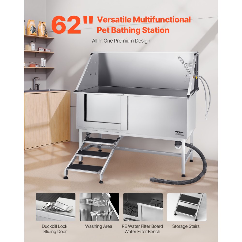 Σταθμός πλύσης σκύλου VEVOR από ανοξείδωτο ατσάλι, μπανιέρα περιποίησης κατοικίδιων 157,48 cm με σκάλα, πλακέτα φίλτρου νερού PE, βρύση & κεφαλή ντους & θήκη σαπουνιού για μπανιέρα σκύλου για μεγάλα, μεσαία & μικρά κατοικίδια (αριστερή πόρτα) Σταθμός πλύσης σκύλου VEVOR από ανοξείδωτο ατσάλι, μπανιέρα περιποίησης κατοικίδιων 157,48 cm με σκάλα, πλακέτα φίλτρου νερού PE, βρύση & κεφαλή ντους & θήκη σαπουνιού για μπανιέρα σκύλου για μεγάλα, μεσαία & μικρά κατοικίδια (αριστερή πόρτα)