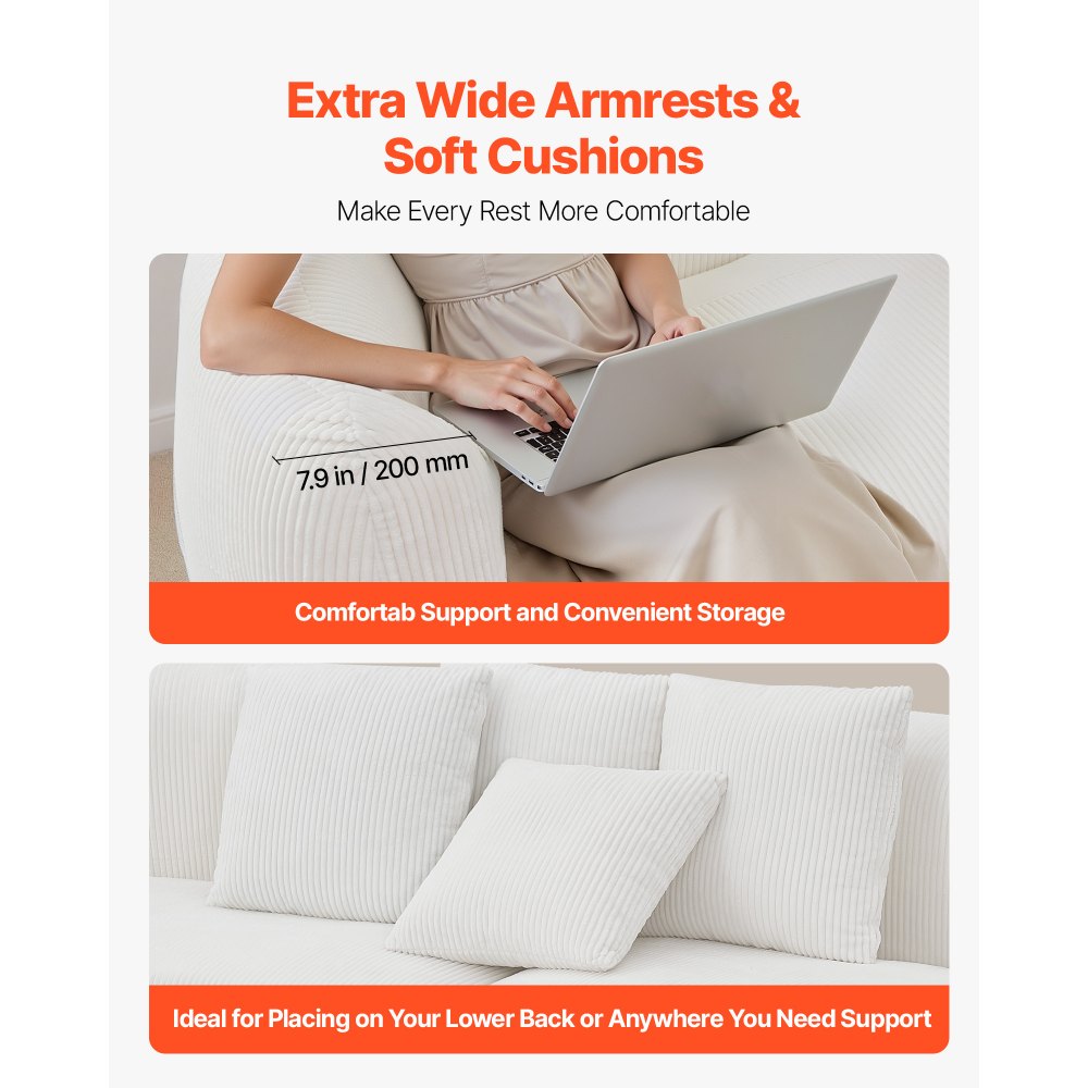 VEVOR 2840 mm Καμπύλος καναπές-κρεβάτι, Μοντέρνος πολυτελής γωνιακός καναπές με 4 μαξιλάρια, Υπερμεγέθης βελούδινος καναπές-κρεβάτι με φαρδύ βαθύ κάθισμα, για σαλόνι, υπνοδωμάτιο, διαμέρισμα, γραφείο, λευκό VEVOR 2840 mm Καμπύλος καναπές-κρεβάτι, Μοντέρνος πολυτελής γωνιακός καναπές με 4 μαξιλάρια, Υπερμεγέθης βελούδινος καναπές-κρεβάτι με φαρδύ βαθύ κάθισμα, για σαλόνι, υπνοδωμάτιο, διαμέρισμα, γραφείο, λευκό