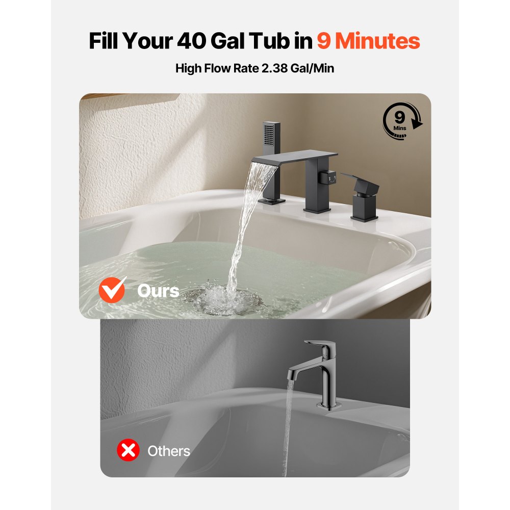 Βρύση μπανιέρας VEVOR Roman, Βρύση μπανιέρας με καταρράκτη 3 οπών, Σετ βρυσών μπανιέρας Roman με κεφαλή ντους και 1 λαβή, Σετ βρυσών μπανιέρας για μπάνιο ενηλίκων, Ματ μαύρο, Διπλές επιλογές ροής νερού Βρύση μπανιέρας VEVOR Roman, Βρύση μπανιέρας με καταρράκτη 3 οπών, Σετ βρυσών μπανιέρας Roman με κεφαλή ντους και 1 λαβή, Σετ βρυσών μπανιέρας για μπάνιο ενηλίκων, Ματ μαύρο, Διπλές επιλογές ροής νερού