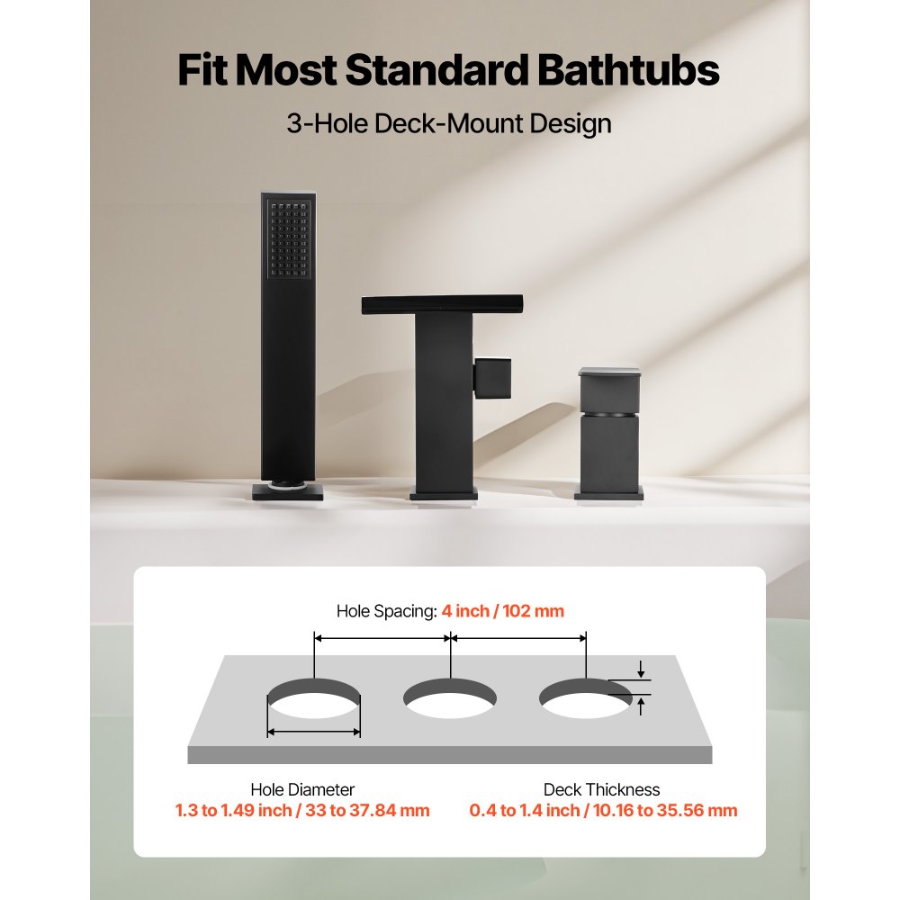 Βρύση μπανιέρας VEVOR Roman, Βρύση μπανιέρας με καταρράκτη 3 οπών, Σετ βρυσών μπανιέρας Roman με κεφαλή ντους και 1 λαβή, Σετ βρυσών μπανιέρας για μπάνιο ενηλίκων, Ματ μαύρο, Διπλές επιλογές ροής νερού Βρύση μπανιέρας VEVOR Roman, Βρύση μπανιέρας με καταρράκτη 3 οπών, Σετ βρυσών μπανιέρας Roman με κεφαλή ντους και 1 λαβή, Σετ βρυσών μπανιέρας για μπάνιο ενηλίκων, Ματ μαύρο, Διπλές επιλογές ροής νερού