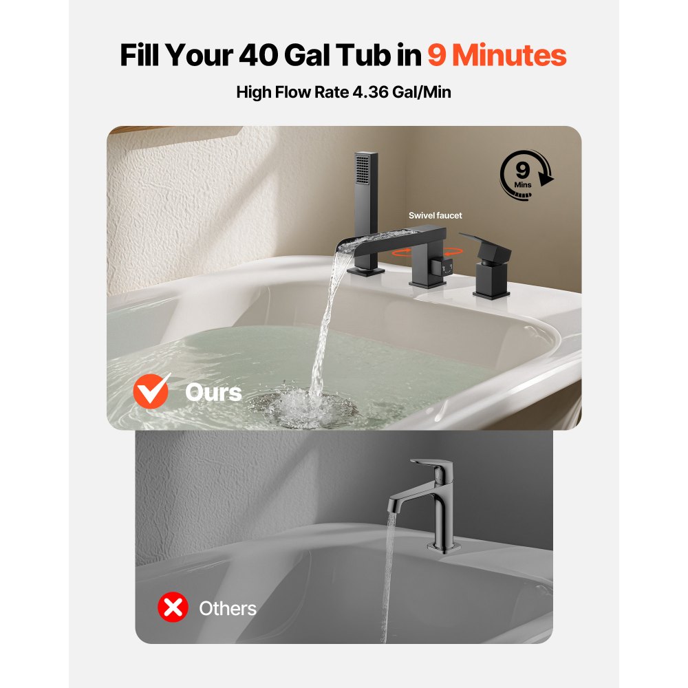 Βρύση μπανιέρας VEVOR Roman, Βρύση μπανιέρας με καταρράκτη 3 οπών, Βρύσες μπανιέρας Roman ευρείας χρήσης με κεφαλή ντους και 1 λαβή, Βρύσες μπανιέρας Roman για πλύσιμο κατοικίδιων, Μπάνιο ενηλίκων, Ματ μαύρο, Ανοξείδωτο ατσάλι Βρύση μπανιέρας VEVOR Roman, Βρύση μπανιέρας με καταρράκτη 3 οπών, Βρύσες μπανιέρας Roman ευρείας χρήσης με κεφαλή ντους και 1 λαβή, Βρύσες μπανιέρας Roman για πλύσιμο κατοικίδιων, Μπάνιο ενηλίκων, Ματ μαύρο, Ανοξείδωτο ατσάλι