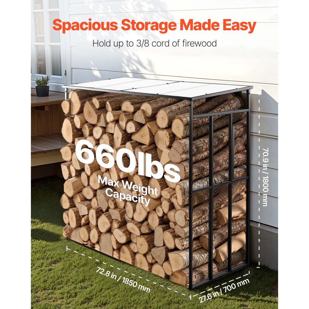 Ράφι Καυσόξυλων VEVOR με Κεκλιμένη Στέγη, Εξωτερική Θήκη Καυσόξυλων 1,85 μ., Αποθήκη Ξύλων 1/4 με Κορδόνι, Μέγιστη Χωρητικότητα Βάρους 299 κιλά, Μεταλλική Ράφι Αποθήκευσης Ξύλου με Ηλεκτροστατική Βαφή για Τζάκι, Αυλή, Κήπο Ράφι Καυσόξυλων VEVOR με Κεκλιμένη Στέγη, Εξωτερική Θήκη Καυσόξυλων 1,85 μ., Αποθήκη Ξύλων 1/4 με Κορδόνι, Μέγιστη Χωρητικότητα Βάρους 299 κιλά, Μεταλλική Ράφι Αποθήκευσης Ξύλου με Ηλεκτροστατική Βαφή για Τζάκι, Αυλή, Κήπο