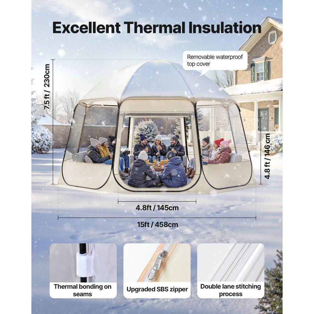 VEVOR Αναδιπλούμενη Σκηνή Bubble, 4,58 x 4,32 μ. Αδιάβροχη και ανθεκτική στην υπεριώδη ακτινοβολία, διαφανής σκηνή κάμπινγκ, εξωτερικές σκηνές ιγκλού με θόλο κήπου και παράθυρα, πανοραμική θέα 540°, για 12-15 άτομα, αίθριο και πίσω αυλή VEVOR Αναδιπλούμενη Σκηνή Bubble, 4,58 x 4,32 μ. Αδιάβροχη και ανθεκτική στην υπεριώδη ακτινοβολία, διαφανής σκηνή κάμπινγκ, εξωτερικές σκηνές ιγκλού με θόλο κήπου και παράθυρα, πανοραμική θέα 540°, για 12-15 άτομα, αίθριο και πίσω αυλή