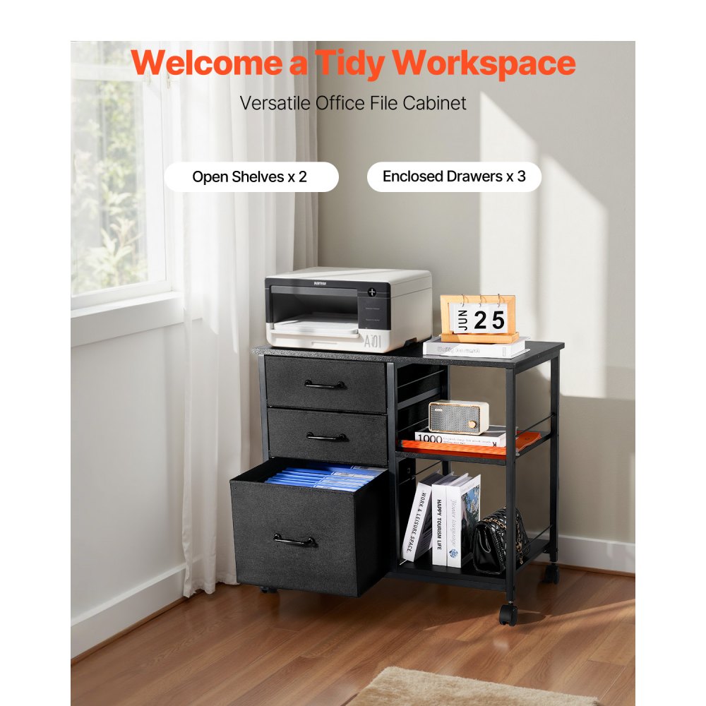 Μεταλλικό Ντουλάπι Αρχειοθέτησης VEVOR, Κινητό Ντουλάπι Αρχειοθέτησης με 3 Υφασμάτινα Συρτάρια και 2 Ανοιχτά Ράφια, Ξύλινα Κάθετα Ντουλάπια Αποθήκευσης Αρχειοθέτησης με Ρόδες για Αρχεία Letter, A4, Legal, Εύκολη Συναρμολόγηση, Μαύρο Μεταλλικό Ντουλάπι Αρχειοθέτησης VEVOR, Κινητό Ντουλάπι Αρχειοθέτησης με 3 Υφασμάτινα Συρτάρια και 2 Ανοιχτά Ράφια, Ξύλινα Κάθετα Ντουλάπια Αποθήκευσης Αρχειοθέτησης με Ρόδες για Αρχεία Letter, A4, Legal, Εύκολη Συναρμολόγηση, Μαύρο