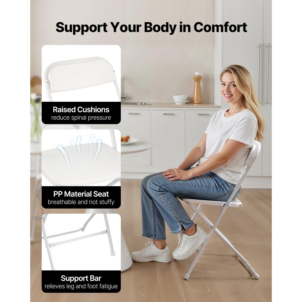 Πακέτο 4 πτυσσόμενων καρεκλών VEVOR, πτυσσόμενες πλαστικές καρέκλες με μεταλλικό σκελετό βαρέως τύπου, φορητές πτυσσόμενες καρέκλες τραπεζιού με κάρτες, στοιβαζόμενα εσωτερικά και εξωτερικά καθίσματα για σπίτι, αυλή, κήπο, πάρτι, εκδηλώσεις, λευκό Πακέτο 4 πτυσσόμενων καρεκλών VEVOR, πτυσσόμενες πλαστικές καρέκλες με μεταλλικό σκελετό βαρέως τύπου, φορητές πτυσσόμενες καρέκλες τραπεζιού με κάρτες, στοιβαζόμενα εσωτερικά και εξωτερικά καθίσματα για σπίτι, αυλή, κήπο, πάρτι, εκδηλώσεις, λευκό