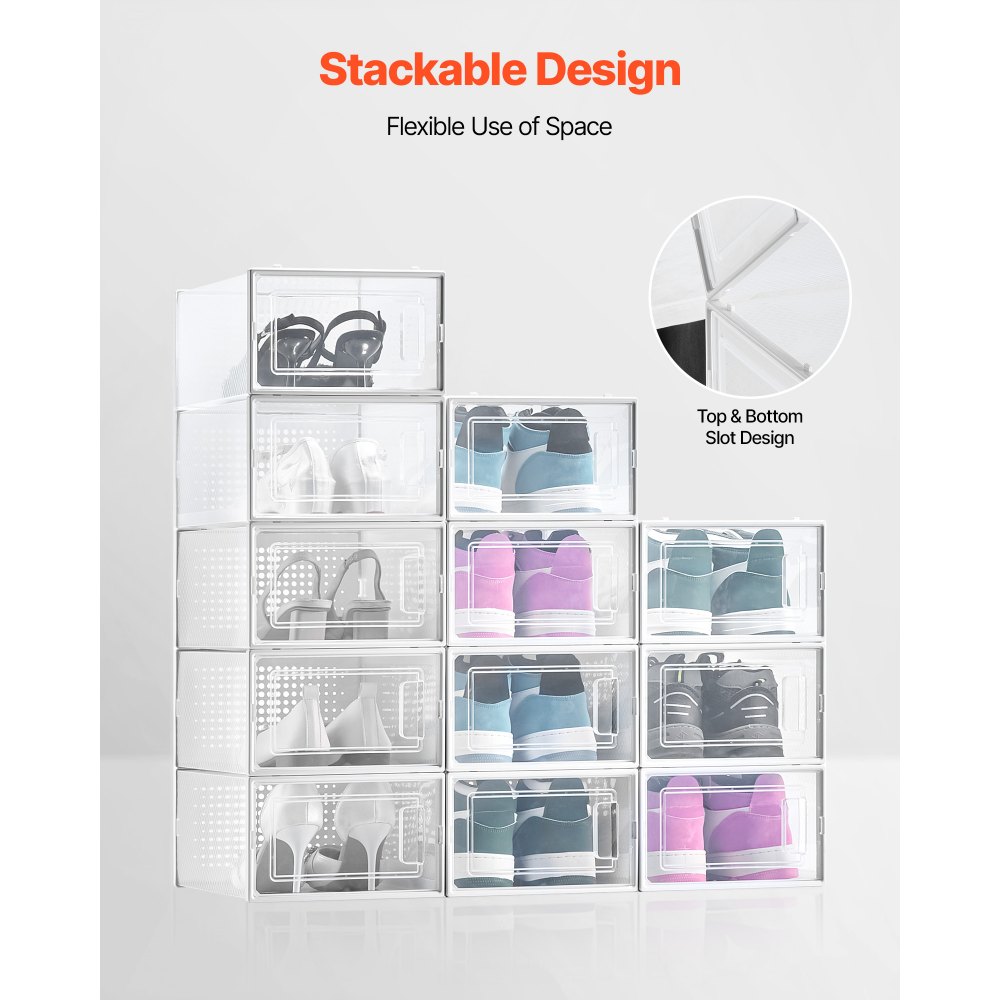 Κουτιά αποθήκευσης παπουτσιών VEVOR, 12 στοιβαζόμενα κουτιά παπουτσιών, οργανωτές αποθήκευσης, κατάλληλα έως μέγεθος 11 ΗΠΑ, πλαστικά αρθρωτά δοχεία αθλητικών παπουτσιών που εξοικονομούν χώρο για την αποθήκευση ψηλών τακουνιών, μποτών και καπέλων, λευκό πλαίσιο Κουτιά αποθήκευσης παπουτσιών VEVOR, 12 στοιβαζόμενα κουτιά παπουτσιών, οργανωτές αποθήκευσης, κατάλληλα έως μέγεθος 11 ΗΠΑ, πλαστικά αρθρωτά δοχεία αθλητικών παπουτσιών που εξοικονομούν χώρο για την αποθήκευση ψηλών τακουνιών, μποτών και καπέλων, λευκό πλαίσιο