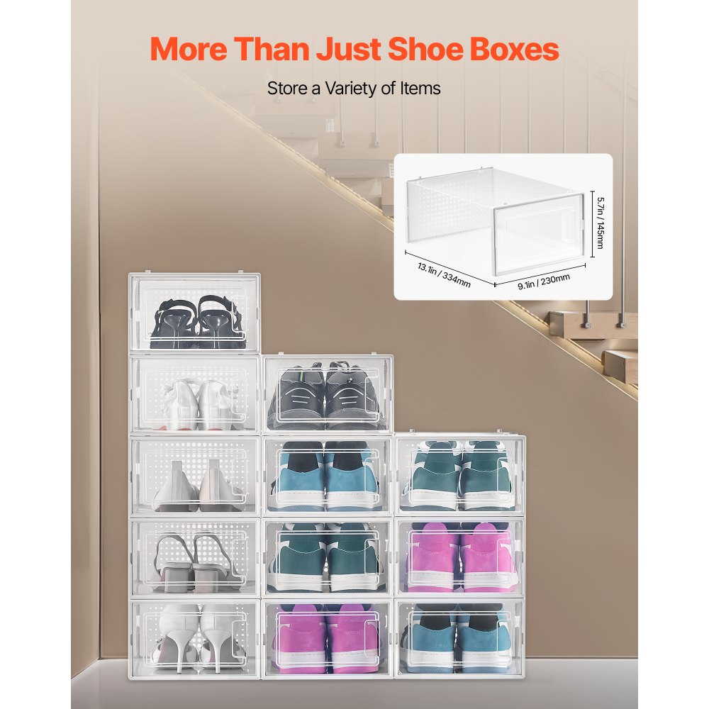 Κουτιά αποθήκευσης παπουτσιών VEVOR, 12 στοιβαζόμενα κουτιά παπουτσιών, οργανωτές αποθήκευσης, κατάλληλα έως μέγεθος 11 ΗΠΑ, πλαστικά αρθρωτά δοχεία αθλητικών παπουτσιών που εξοικονομούν χώρο για την αποθήκευση ψηλών τακουνιών, μποτών και καπέλων, λευκό πλαίσιο Κουτιά αποθήκευσης παπουτσιών VEVOR, 12 στοιβαζόμενα κουτιά παπουτσιών, οργανωτές αποθήκευσης, κατάλληλα έως μέγεθος 11 ΗΠΑ, πλαστικά αρθρωτά δοχεία αθλητικών παπουτσιών που εξοικονομούν χώρο για την αποθήκευση ψηλών τακουνιών, μποτών και καπέλων, λευκό πλαίσιο