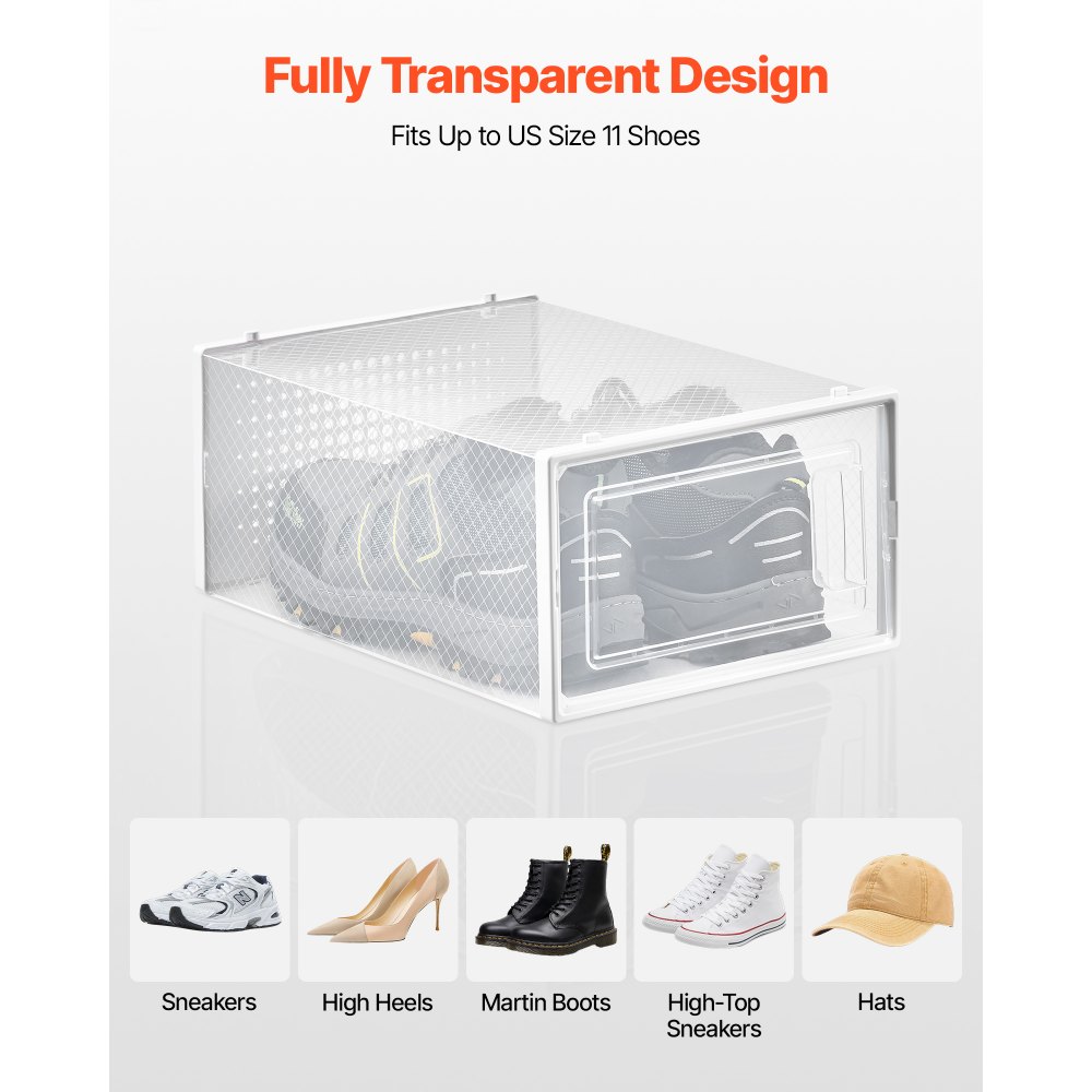 Κουτιά αποθήκευσης παπουτσιών VEVOR, 12 στοιβαζόμενα κουτιά παπουτσιών, οργανωτές αποθήκευσης, κατάλληλα έως μέγεθος 11 ΗΠΑ, πλαστικά αρθρωτά δοχεία αθλητικών παπουτσιών που εξοικονομούν χώρο για την αποθήκευση ψηλών τακουνιών, μποτών και καπέλων, λευκό πλαίσιο Κουτιά αποθήκευσης παπουτσιών VEVOR, 12 στοιβαζόμενα κουτιά παπουτσιών, οργανωτές αποθήκευσης, κατάλληλα έως μέγεθος 11 ΗΠΑ, πλαστικά αρθρωτά δοχεία αθλητικών παπουτσιών που εξοικονομούν χώρο για την αποθήκευση ψηλών τακουνιών, μποτών και καπέλων, λευκό πλαίσιο