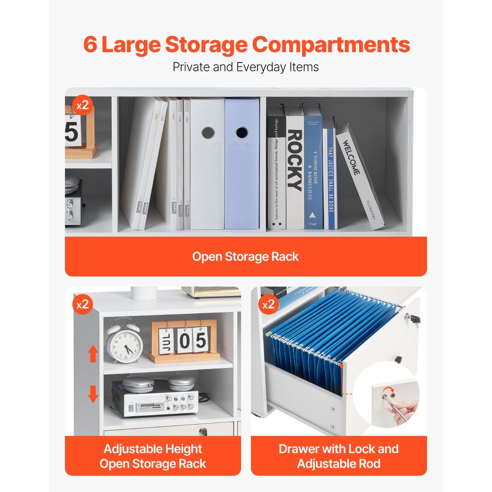 VEVOR Ξύλινη Ντουλάπα Αρχειοθέτησης με 2 Συρτάρια, Κινητό Ντουλάπι Αρχειοθέτησης με Ανοιχτά Ράφια, Πλευρική Ρολαρισμένη Αποθήκευση Αρχείων με Κλείδωμα και Ρυθμιζόμενα Ράφια, Ελεύθερη Βάση Εκτυπωτή για Οικιακό Γραφείο και Σχολείο, Λευκό VEVOR Ξύλινη Ντουλάπα Αρχειοθέτησης με 2 Συρτάρια, Κινητό Ντουλάπι Αρχειοθέτησης με Ανοιχτά Ράφια, Πλευρική Ρολαρισμένη Αποθήκευση Αρχείων με Κλείδωμα και Ρυθμιζόμενα Ράφια, Ελεύθερη Βάση Εκτυπωτή για Οικιακό Γραφείο και Σχολείο, Λευκό