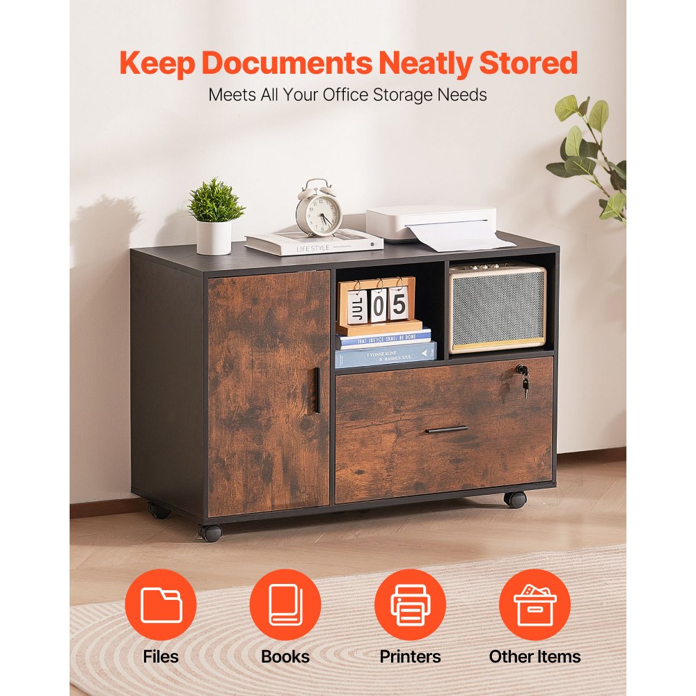 Ξύλινη αρχειοθήκη VEVOR, Κινητό αρχειοθήκη με ανοιχτά ράφια, Πλευρική κυλιόμενη αποθήκευση αρχείων με κλειδαριά και ρυθμιζόμενα ράφια, Ελεύθερη βάση εκτυπωτή για σπίτι, γραφείο, σχολείο, ρουστίκ καφέ Ξύλινη αρχειοθήκη VEVOR, Κινητό αρχειοθήκη με ανοιχτά ράφια, Πλευρική κυλιόμενη αποθήκευση αρχείων με κλειδαριά και ρυθμιζόμενα ράφια, Ελεύθερη βάση εκτυπωτή για σπίτι, γραφείο, σχολείο, ρουστίκ καφέ