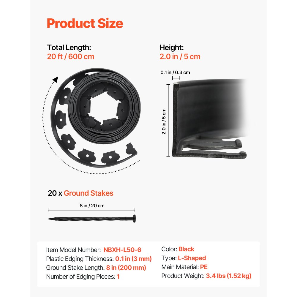 Περιθώρια τοπίου VEVOR, Πλαστικά περιθώρια κήπου 600 x 5 cm με 120 καρφιά, Χωρίς σκάψιμο, Εύκαμπτα ρολά περιθωρίων γκαζόν, Ανθεκτικά στην υπεριώδη ακτινοβολία μίνι περιθώρια φράχτη, Περιθώρια μονοπατιών για παρτέρια και πλακόστρωση αυλής Περιθώρια τοπίου VEVOR, Πλαστικά περιθώρια κήπου 600 x 5 cm με 120 καρφιά, Χωρίς σκάψιμο, Εύκαμπτα ρολά περιθωρίων γκαζόν, Ανθεκτικά στην υπεριώδη ακτινοβολία μίνι περιθώρια φράχτη, Περιθώρια μονοπατιών για παρτέρια και πλακόστρωση αυλής