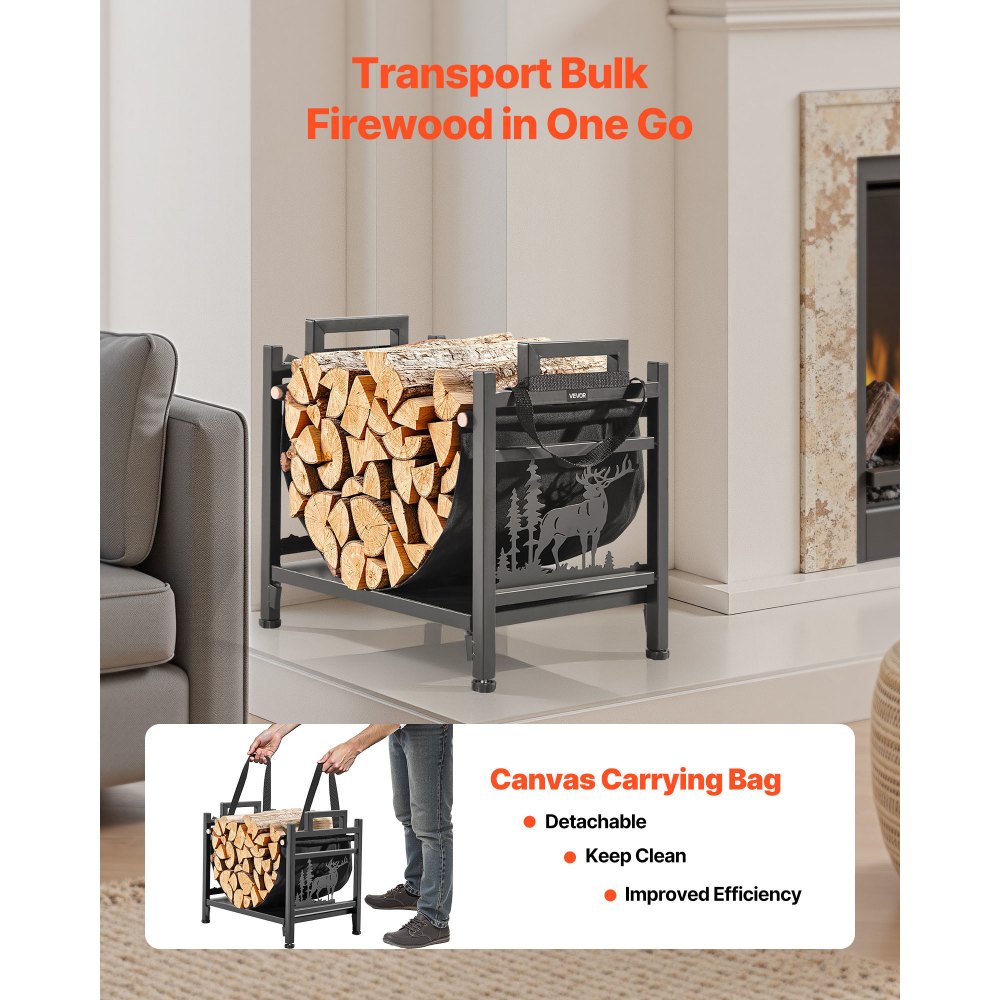 Ράφι καυσόξυλων εσωτερικού χώρου VEVOR, Κυρτή βάση για κορμούς 45cm με φορέα από καμβά, Βάση αποθήκευσης ξύλου με χωρητικότητα βάρους 18kg, Βάση καυσόξυλων από χάλυβα με ηλεκτροστατική βαφή, Βαρέως τύπου ράφι στοίβαξης ξύλων για τζάκι Ράφι καυσόξυλων εσωτερικού χώρου VEVOR, Κυρτή βάση για κορμούς 45cm με φορέα από καμβά, Βάση αποθήκευσης ξύλου με χωρητικότητα βάρους 18kg, Βάση καυσόξυλων από χάλυβα με ηλεκτροστατική βαφή, Βαρέως τύπου ράφι στοίβαξης ξύλων για τζάκι