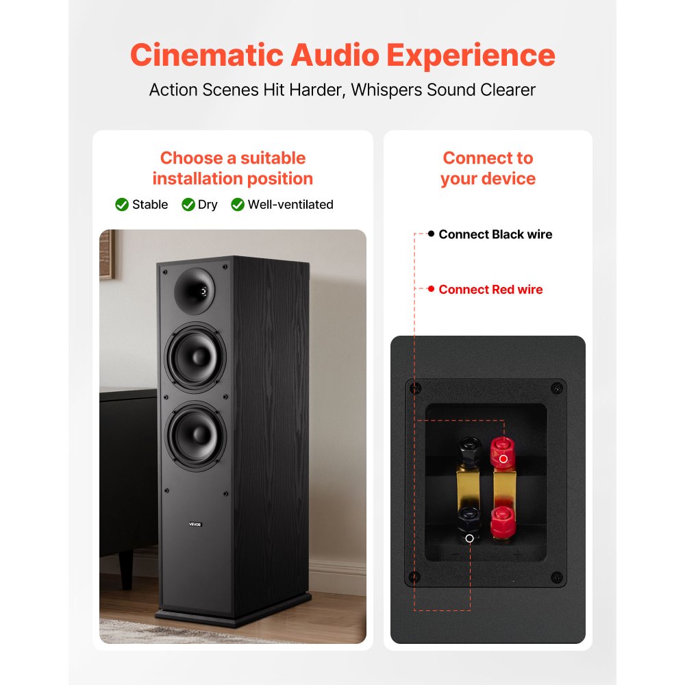 Ηχεία δαπέδου VEVOR, 2 δρόμων, επιδαπέδια ηχεία πύργου με tweeter 25,4 mm, διπλά woofer 165,1 mm, κορυφή 400W, απόκριση συχνότητας 65Hz–20kHz, ανθεκτικό περίβλημα MDF, για οικιακό ήχο, ζεύγος Ηχεία δαπέδου VEVOR, 2 δρόμων, επιδαπέδια ηχεία πύργου με tweeter 25,4 mm, διπλά woofer 165,1 mm, κορυφή 400W, απόκριση συχνότητας 65Hz–20kHz, ανθεκτικό περίβλημα MDF, για οικιακό ήχο, ζεύγος