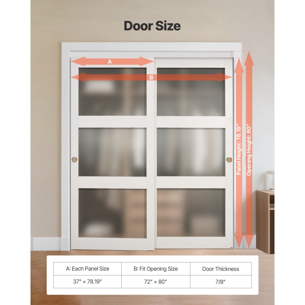 Συρόμενη Πόρτα Ντουλάπας VEVOR, 1829mm (Διπλή 940mm) x 2032 mm, Συρόμενες Πόρτες Παράκαμψης 3-Lite από Γυαλί με Κιτ Μηχανισμών, Πλάκα από Μασίφ Ξύλο & MDF με Αδιάβροχη Επιφάνεια PVC για Ντουλάπες Υπνοδωματίων Συρόμενη Πόρτα Ντουλάπας VEVOR, 1829mm (Διπλή 940mm) x 2032 mm, Συρόμενες Πόρτες Παράκαμψης 3-Lite από Γυαλί με Κιτ Μηχανισμών, Πλάκα από Μασίφ Ξύλο & MDF με Αδιάβροχη Επιφάνεια PVC για Ντουλάπες Υπνοδωματίων