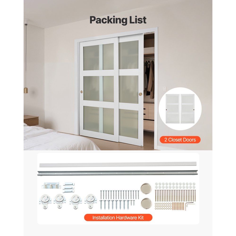 Συρόμενη Πόρτα Ντουλάπας VEVOR, 1829mm (Διπλή 940mm) x 2032 mm, Συρόμενες Πόρτες Παράκαμψης 3-Lite από Γυαλί με Κιτ Μηχανισμών, Πλάκα από Μασίφ Ξύλο & MDF με Αδιάβροχη Επιφάνεια PVC για Ντουλάπες Υπνοδωματίων Συρόμενη Πόρτα Ντουλάπας VEVOR, 1829mm (Διπλή 940mm) x 2032 mm, Συρόμενες Πόρτες Παράκαμψης 3-Lite από Γυαλί με Κιτ Μηχανισμών, Πλάκα από Μασίφ Ξύλο & MDF με Αδιάβροχη Επιφάνεια PVC για Ντουλάπες Υπνοδωματίων