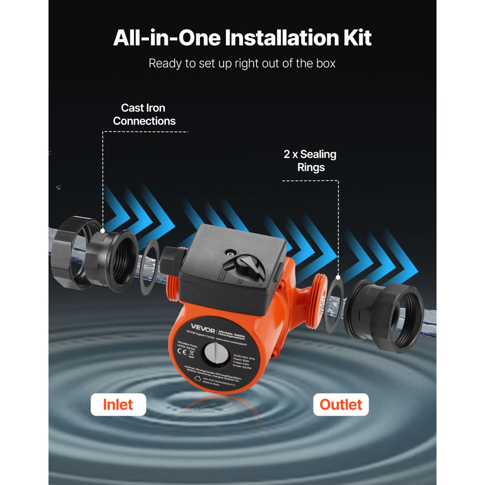 Κυκλοφορητής VEVOR LPS25-6S/130 από χυτοσίδηρο, 1/8 HP, 220-240V 55 LPM, Αντλία κυκλοφορίας ζεστού νερού με ανακυκλοφορία, σύνδεση με σπείρωμα, ρύθμιση 3 ταχυτήτων, αθόρυβη λειτουργία, για σύστημα θέρμανσης σπιτιού Κυκλοφορητής VEVOR LPS25-6S/130 από χυτοσίδηρο, 1/8 HP, 220-240V 55 LPM, Αντλία κυκλοφορίας ζεστού νερού με ανακυκλοφορία, σύνδεση με σπείρωμα, ρύθμιση 3 ταχυτήτων, αθόρυβη λειτουργία, για σύστημα θέρμανσης σπιτιού