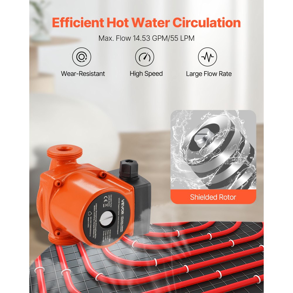 Κυκλοφορητής VEVOR LPS25-6S/130 από χυτοσίδηρο, 1/8 HP, 220-240V 55 LPM, Αντλία κυκλοφορίας ζεστού νερού με ανακυκλοφορία, σύνδεση με σπείρωμα, ρύθμιση 3 ταχυτήτων, αθόρυβη λειτουργία, για σύστημα θέρμανσης σπιτιού Κυκλοφορητής VEVOR LPS25-6S/130 από χυτοσίδηρο, 1/8 HP, 220-240V 55 LPM, Αντλία κυκλοφορίας ζεστού νερού με ανακυκλοφορία, σύνδεση με σπείρωμα, ρύθμιση 3 ταχυτήτων, αθόρυβη λειτουργία, για σύστημα θέρμανσης σπιτιού