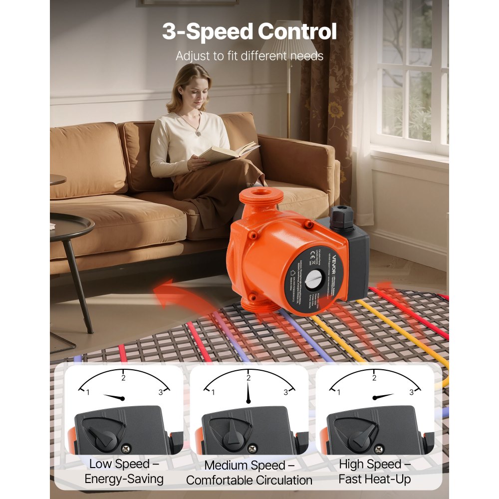 Κυκλοφορητής VEVOR LPS25-6S/130 από χυτοσίδηρο, 1/8 HP, 220-240V 55 LPM, Αντλία κυκλοφορίας ζεστού νερού με ανακυκλοφορία, σύνδεση με σπείρωμα, ρύθμιση 3 ταχυτήτων, αθόρυβη λειτουργία, για σύστημα θέρμανσης σπιτιού Κυκλοφορητής VEVOR LPS25-6S/130 από χυτοσίδηρο, 1/8 HP, 220-240V 55 LPM, Αντλία κυκλοφορίας ζεστού νερού με ανακυκλοφορία, σύνδεση με σπείρωμα, ρύθμιση 3 ταχυτήτων, αθόρυβη λειτουργία, για σύστημα θέρμανσης σπιτιού