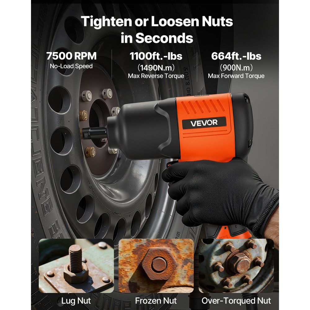 Κρουστικό κλειδί αέρα VEVOR, πνευματικό κρουστικό κλειδί 1/2" με κίνηση έως 1490N.m αντίστροφη ροπή, ρυθμιζόμενο και ελαφρύ πνευματικό πιστόλι 4 ταχυτήτων 7500RPM για επισκευές και συντήρηση αυτοκινήτων Κρουστικό κλειδί αέρα VEVOR, πνευματικό κρουστικό κλειδί 1/2" με κίνηση έως 1490N.m αντίστροφη ροπή, ρυθμιζόμενο και ελαφρύ πνευματικό πιστόλι 4 ταχυτήτων 7500RPM για επισκευές και συντήρηση αυτοκινήτων