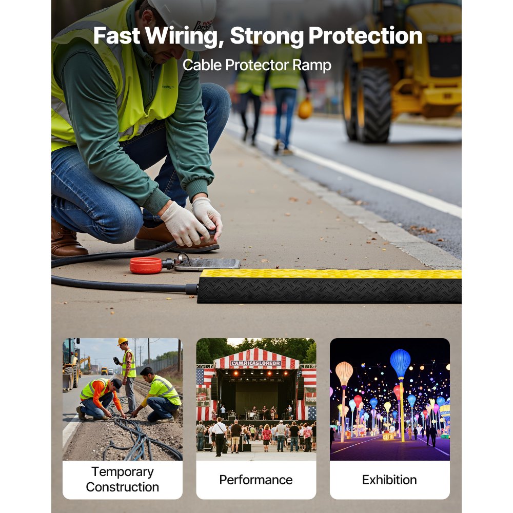 Ράμπα προστασίας καλωδίων VEVOR, χωρητικότητα 9.979 kg/άξονα, κάλυμμα εύκαμπτου σωλήνα από καουτσούκ βαρέως τύπου 2 καναλιών, κανάλι 100 x 75 mm, σαμαράκι ταχύτητας κυκλοφορίας με άνοιγμα στο πάνω μέρος, για εσωτερική και εξωτερική χρήση, 1 τεμάχιο Ράμπα προστασίας καλωδίων VEVOR, χωρητικότητα 9.979 kg/άξονα, κάλυμμα εύκαμπτου σωλήνα από καουτσούκ βαρέως τύπου 2 καναλιών, κανάλι 100 x 75 mm, σαμαράκι ταχύτητας κυκλοφορίας με άνοιγμα στο πάνω μέρος, για εσωτερική και εξωτερική χρήση, 1 τεμάχιο