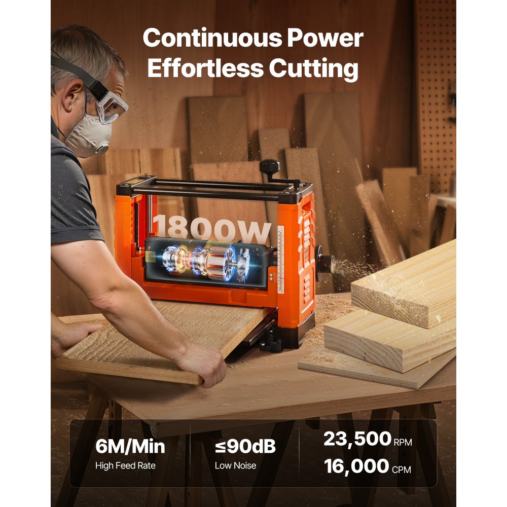 Πλάνη πάχους VEVOR, δύο λεπίδων, πλάτος εργασίας 330 mm, ισχυρός κινητήρας 1800W 23500 σ.α.λ., διπλοί κύλινδροι, προστασία από υπερφόρτωση, ξυλουργική μονής ταχύτητας, για σκληρό και μαλακό ξύλο Πλάνη πάχους VEVOR, δύο λεπίδων, πλάτος εργασίας 330 mm, ισχυρός κινητήρας 1800W 23500 σ.α.λ., διπλοί κύλινδροι, προστασία από υπερφόρτωση, ξυλουργική μονής ταχύτητας, για σκληρό και μαλακό ξύλο