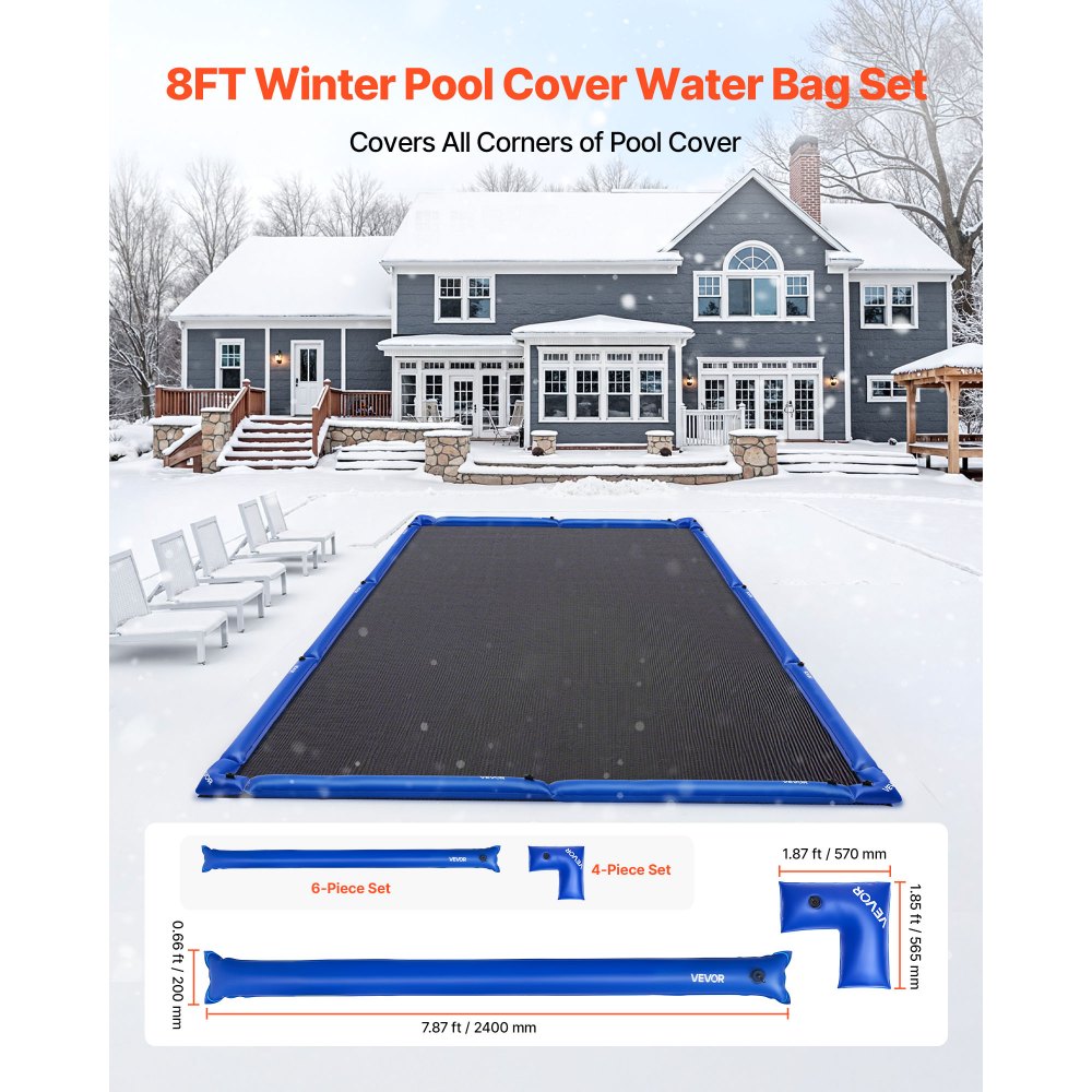 Σετ σακουλών νερού για κάλυμμα πισίνας VEVOR, 6 συσκευασίες σακουλών νερού για κάλυμμα πισίνας μονού θαλάμου 2400 mm & 4 γωνιακοί σωλήνες, βάρη σακούλας PVC πάχους 0,4 mm με βαλβίδα στεγανότητας, για χειμερινά καλύμματα πισίνας εσωτερικού χώρου Σετ σακουλών νερού για κάλυμμα πισίνας VEVOR, 6 συσκευασίες σακουλών νερού για κάλυμμα πισίνας μονού θαλάμου 2400 mm & 4 γωνιακοί σωλήνες, βάρη σακούλας PVC πάχους 0,4 mm με βαλβίδα στεγανότητας, για χειμερινά καλύμματα πισίνας εσωτερικού χώρου