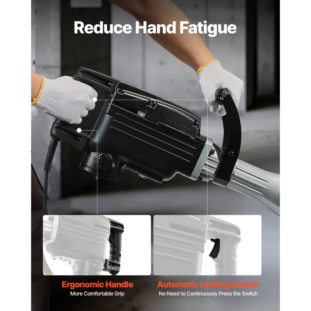 Σφυρί κατεδάφισης VEVOR, Ισχυρό ηλεκτρικό σφυρί 2800 W, Θραυστήρας σκυροδέματος 1200 BPM με 3 σμίλες, ένα φτυάρι από πηλό, θήκη μεταφοράς, γάντια, για σκυρόδεμα, τοίχο, τούβλο, πλακάκια και θεμέλια Σφυρί κατεδάφισης VEVOR, Ισχυρό ηλεκτρικό σφυρί 2800 W, Θραυστήρας σκυροδέματος 1200 BPM με 3 σμίλες, ένα φτυάρι από πηλό, θήκη μεταφοράς, γάντια, για σκυρόδεμα, τοίχο, τούβλο, πλακάκια και θεμέλια