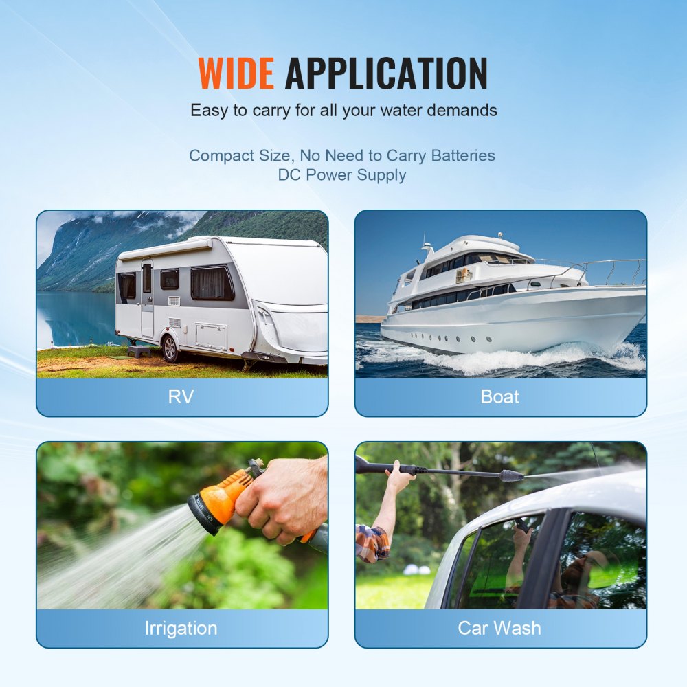 Αντλία διαφράγματος νερού VEVOR, 13,25 λίτρα, ονομαστική πίεση 55 PSI (ρυθμιζόμενη 40-80 PSI), αντλία ψεκασμού αυτόματης αναρρόφησης MNPT 12,7 mm με διακόπτη πίεσης για γκαζόν RV Camper Marine Boat, πιστοποιημένη από την FCC Αντλία διαφράγματος νερού VEVOR, 13,25 λίτρα, ονομαστική πίεση 55 PSI (ρυθμιζόμενη 40-80 PSI), αντλία ψεκασμού αυτόματης αναρρόφησης MNPT 12,7 mm με διακόπτη πίεσης για γκαζόν RV Camper Marine Boat, πιστοποιημένη από την FCC