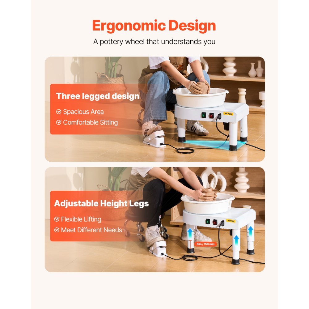Τροχός κεραμικής VEVOR, μηχανή σχηματισμού κεραμικών τροχών 28 cm, ρυθμιζόμενο πεντάλ ποδιού με ταχύτητα 60-300 σ.α.λ., ρυθμιζόμενο πόδι ανύψωσης, αποσπώμενη λεκάνη, πλήρες κιτ αξεσουάρ εργαλείων για εργασία, χειροτεχνία, λευκό Τροχός κεραμικής VEVOR, μηχανή σχηματισμού κεραμικών τροχών 28 cm, ρυθμιζόμενο πεντάλ ποδιού με ταχύτητα 60-300 σ.α.λ., ρυθμιζόμενο πόδι ανύψωσης, αποσπώμενη λεκάνη, πλήρες κιτ αξεσουάρ εργαλείων για εργασία, χειροτεχνία, λευκό