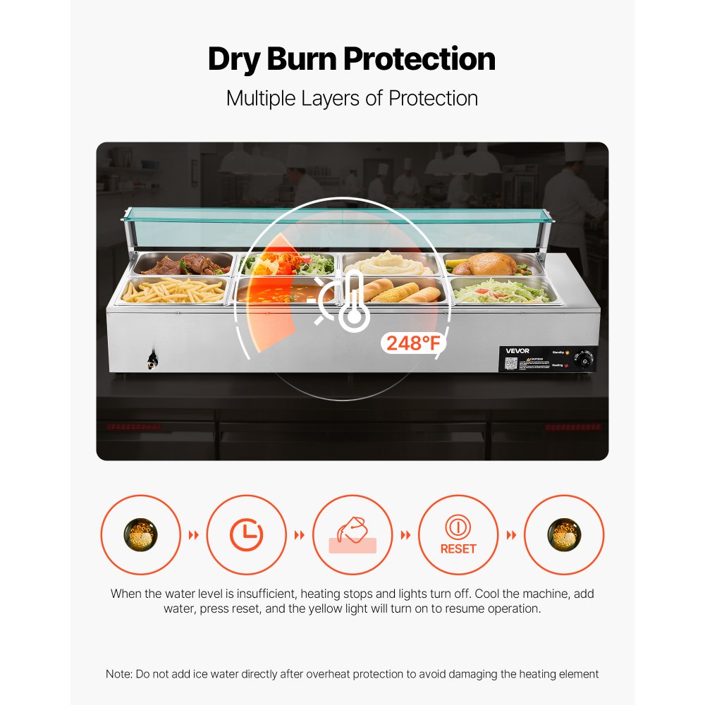 Θερμαντήρας φαγητού VEVOR Επαγγελματικός, Ηλεκτρικός θερμαντήρας φαγητού ατμού από ανοξείδωτο ατσάλι 1700W με γυάλινο κάλυμμα, Μπεν Μαρί μπουφέ 8 ταψιών με σούπα και τρυπητές κουτάλες, για Catering, εστιατόριο και πάρτι Θερμαντήρας φαγητού VEVOR Επαγγελματικός, Ηλεκτρικός θερμαντήρας φαγητού ατμού από ανοξείδωτο ατσάλι 1700W με γυάλινο κάλυμμα, Μπεν Μαρί μπουφέ 8 ταψιών με σούπα και τρυπητές κουτάλες, για Catering, εστιατόριο και πάρτι