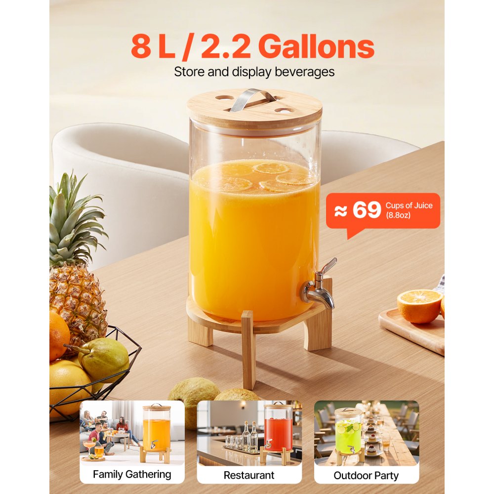 Διανομέας ποτών VEVOR, Διανομείς ποτών 8 λίτρων για πάρτι, Γυάλινος διανομέας χυμού με ξύλινη βάση, Βρύση από ανοξείδωτο ατσάλι, Διανομείς νερού με παγωμένο τσάι, λεμονάδα και χυμό για πάρτι Διανομέας ποτών VEVOR, Διανομείς ποτών 8 λίτρων για πάρτι, Γυάλινος διανομέας χυμού με ξύλινη βάση, Βρύση από ανοξείδωτο ατσάλι, Διανομείς νερού με παγωμένο τσάι, λεμονάδα και χυμό για πάρτι