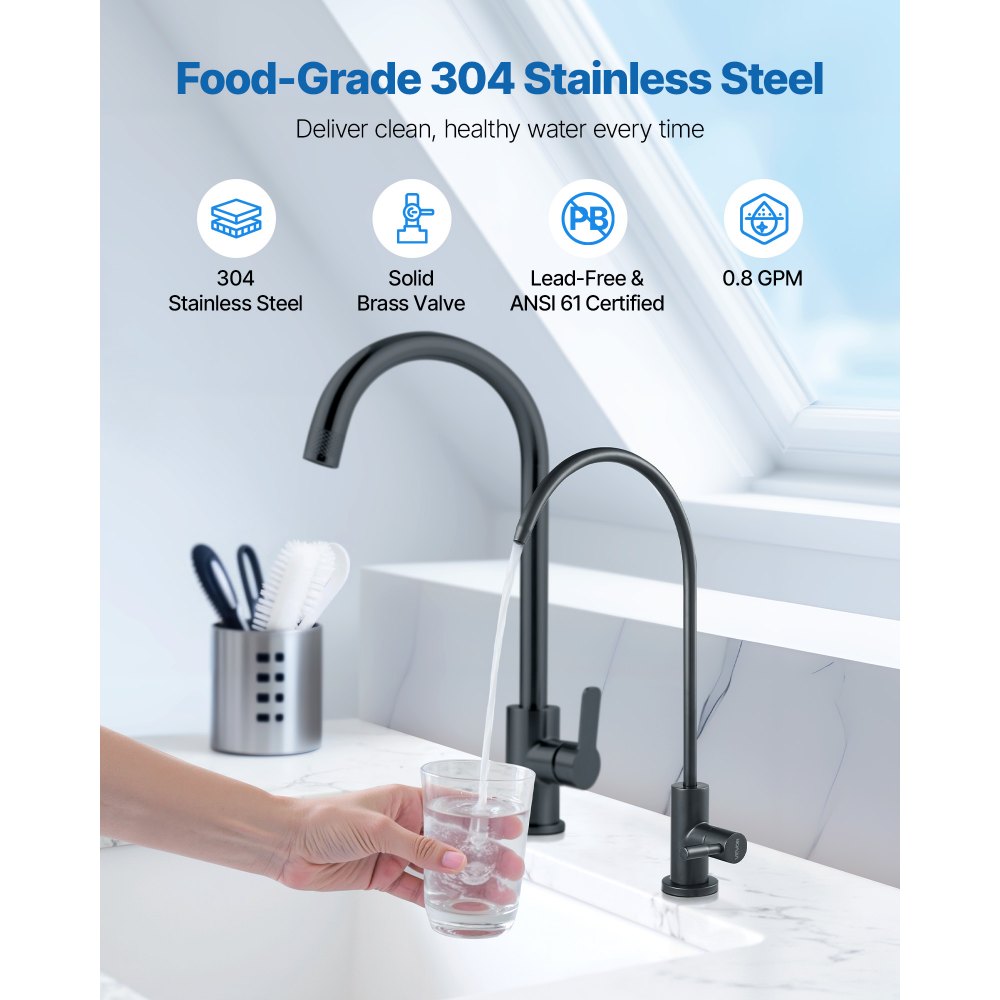 Βρύση από ανοξείδωτο ατσάλι VEVOR, Βρύσες καθαρισμού νερού χωρίς μόλυβδο, Βρύση αντίστροφης όσμωσης με βαλβίδα από συμπαγές ορείχαλκο, Βρύσες πόσιμου νερού υψηλής αψίδας για νεροχύτη κουζίνας, πάγκο μπαρ, καφετέρια, ματ μαύρο Βρύση από ανοξείδωτο ατσάλι VEVOR, Βρύσες καθαρισμού νερού χωρίς μόλυβδο, Βρύση αντίστροφης όσμωσης με βαλβίδα από συμπαγές ορείχαλκο, Βρύσες πόσιμου νερού υψηλής αψίδας για νεροχύτη κουζίνας, πάγκο μπαρ, καφετέρια, ματ μαύρο