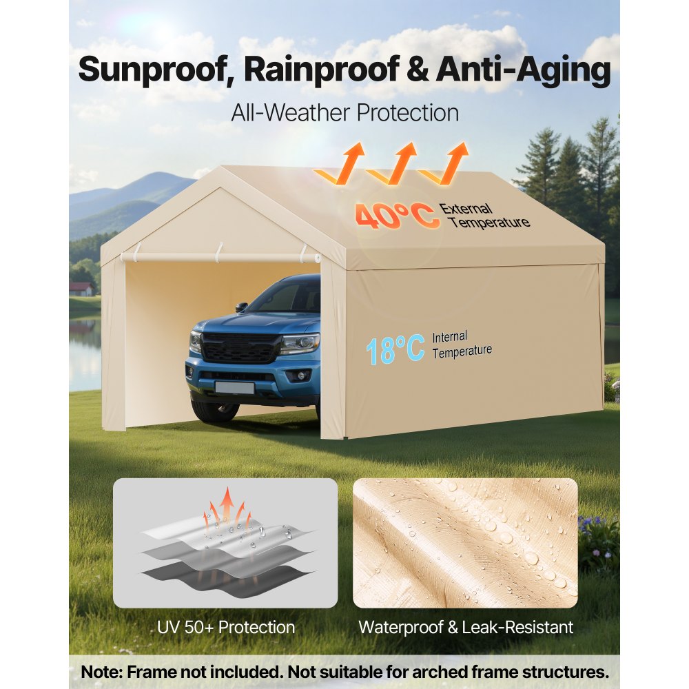 Ανταλλακτικό στέγαστρο VEVOR, μουσαμάς οροφής σκηνής γκαράζ 3 x 6 m με πλευρικά τοιχώματα, ανθεκτικός στην υπεριώδη ακτινοβολία και αδιάβροχος, βαρέως τύπου μουσαμάς στεγάστρου αυτοκινήτου με σφαιρικά καροτσάκια, μπεζ, δεν περιλαμβάνεται πλαίσιο Ανταλλακτικό στέγαστρο VEVOR, μουσαμάς οροφής σκηνής γκαράζ 3 x 6 m με πλευρικά τοιχώματα, ανθεκτικός στην υπεριώδη ακτινοβολία και αδιάβροχος, βαρέως τύπου μουσαμάς στεγάστρου αυτοκινήτου με σφαιρικά καροτσάκια, μπεζ, δεν περιλαμβάνεται πλαίσιο