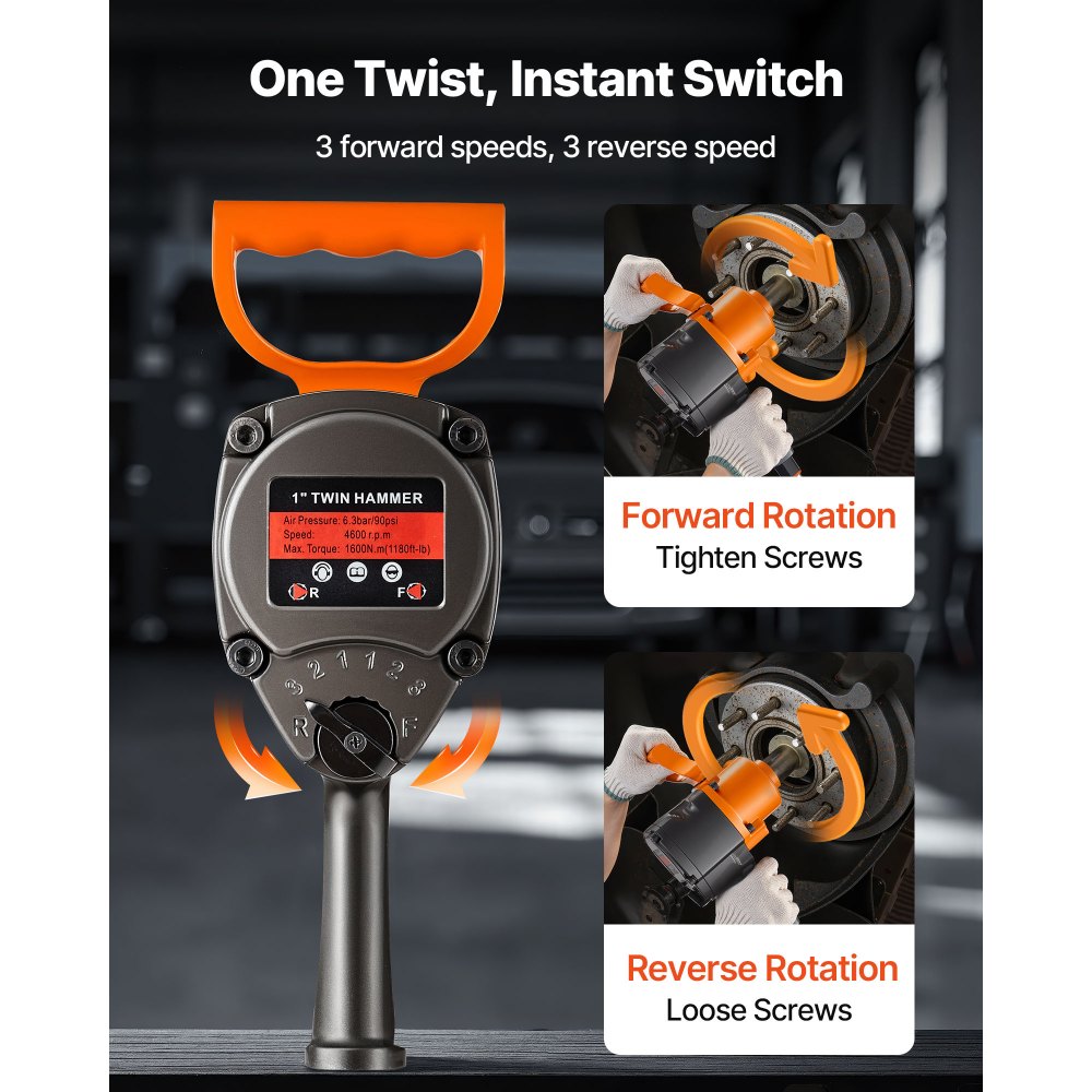 Κλειδί αέρος VEVOR 1 ίντσας, πιστόλι αέρος διπλού σφυριού, αντίστροφη ροπή έως 1626N.m, πνευματικό κλειδί 6 ταχυτήτων 4600RPM για επισκευές και συντήρηση βαρέων αυτοκινήτων Κλειδί αέρος VEVOR 1 ίντσας, πιστόλι αέρος διπλού σφυριού, αντίστροφη ροπή έως 1626N.m, πνευματικό κλειδί 6 ταχυτήτων 4600RPM για επισκευές και συντήρηση βαρέων αυτοκινήτων