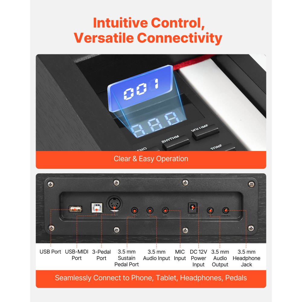 Ψηφιακό πιάνο VEVOR με βάρη, 88 πλήκτρα με πλήρη βάρη, διπλό πληκτρολόγιο και ηχεία ηλεκτρικού πιάνου, με πεντάλ Sustain, λειτουργία εγγραφής, 238 τόνοι, ασύρματη σύνδεση, για αρχάριους, χωρίς βάση Ψηφιακό πιάνο VEVOR με βάρη, 88 πλήκτρα με πλήρη βάρη, διπλό πληκτρολόγιο και ηχεία ηλεκτρικού πιάνου, με πεντάλ Sustain, λειτουργία εγγραφής, 238 τόνοι, ασύρματη σύνδεση, για αρχάριους, χωρίς βάση