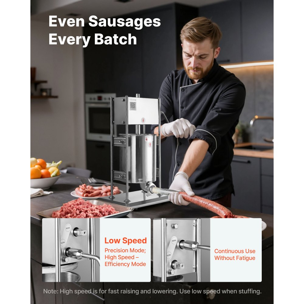 Χειροκίνητος γεμιστής λουκάνικου VEVOR, κάθετος γεμιστής κρέατος 22 λίβρες / 10 λίτρα, μηχανή πλήρωσης κρέατος διπλής ταχύτητας για λουκάνικα, γεμιστής βαρέως τύπου από ανοξείδωτο ατσάλι με 5 σωλήνες γέμισης, για εμπορική και οικιακή χρήση Χειροκίνητος γεμιστής λουκάνικου VEVOR, κάθετος γεμιστής κρέατος 22 λίβρες / 10 λίτρα, μηχανή πλήρωσης κρέατος διπλής ταχύτητας για λουκάνικα, γεμιστής βαρέως τύπου από ανοξείδωτο ατσάλι με 5 σωλήνες γέμισης, για εμπορική και οικιακή χρήση