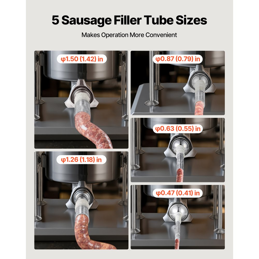 Χειροκίνητος γεμιστής λουκάνικου VEVOR, κάθετος γεμιστής κρέατος 22 λίβρες / 10 λίτρα, μηχανή πλήρωσης κρέατος διπλής ταχύτητας για λουκάνικα, γεμιστής βαρέως τύπου από ανοξείδωτο ατσάλι με 5 σωλήνες γέμισης, για εμπορική και οικιακή χρήση Χειροκίνητος γεμιστής λουκάνικου VEVOR, κάθετος γεμιστής κρέατος 22 λίβρες / 10 λίτρα, μηχανή πλήρωσης κρέατος διπλής ταχύτητας για λουκάνικα, γεμιστής βαρέως τύπου από ανοξείδωτο ατσάλι με 5 σωλήνες γέμισης, για εμπορική και οικιακή χρήση