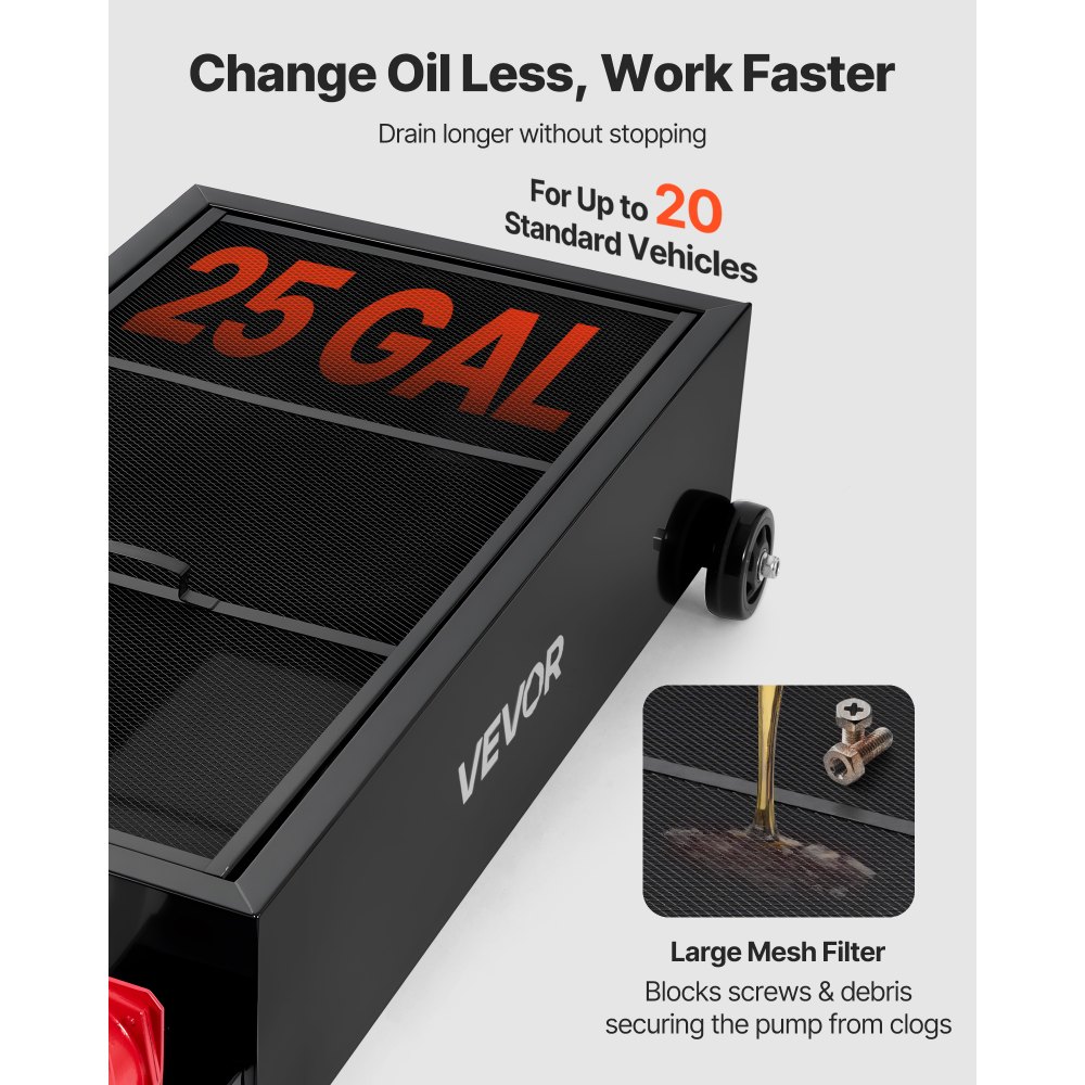 Δοχείο αποστράγγισης λαδιού χαμηλού προφίλ VEVOR, χωρητικότητας 94,6 L, περιστρεφόμενο δοχείο αποστράγγισης λαδιού με χειροκίνητη αντλία, σωλήνας 2,2 m και πτυσσόμενη λαβή T, στεγανό και ανθεκτικό στη διάβρωση, κατάλληλο για αυτοκίνητα, SUV, φορτηγά, ATV, μαύρο Δοχείο αποστράγγισης λαδιού χαμηλού προφίλ VEVOR, χωρητικότητας 94,6 L, περιστρεφόμενο δοχείο αποστράγγισης λαδιού με χειροκίνητη αντλία, σωλήνας 2,2 m και πτυσσόμενη λαβή T, στεγανό και ανθεκτικό στη διάβρωση, κατάλληλο για αυτοκίνητα, SUV, φορτηγά, ATV, μαύρο