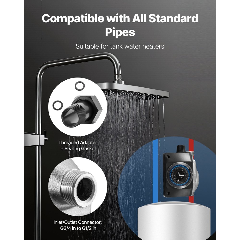 Αντλία ανακυκλοφορίας ζεστού νερού VEVOR, με χρονοδιακόπτη, κιτ αντλίας άμεσης ανακυκλοφορίας 38 LPM, σύστημα κυκλοφορητή, 100W AC 220-240V, σύνδεσμος G3/4 σε G1/2 in, για λέβητα, ηλιακό θερμοσίφωνα Αντλία ανακυκλοφορίας ζεστού νερού VEVOR, με χρονοδιακόπτη, κιτ αντλίας άμεσης ανακυκλοφορίας 38 LPM, σύστημα κυκλοφορητή, 100W AC 220-240V, σύνδεσμος G3/4 σε G1/2 in, για λέβητα, ηλιακό θερμοσίφωνα