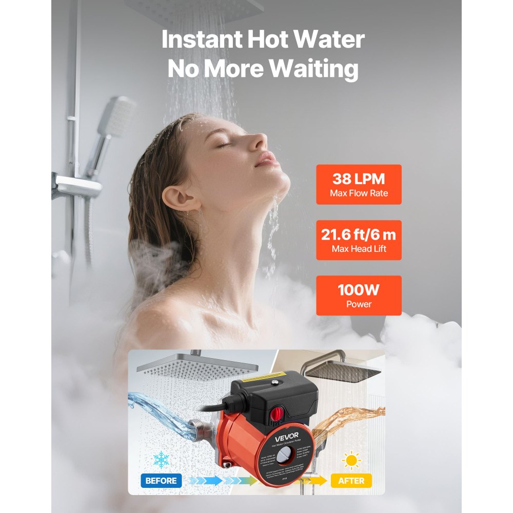 Αντλία ανακυκλοφορίας ζεστού νερού VEVOR, 38 LPM, Σύστημα κυκλοφορητή άμεσης κυκλοφορίας, Έλεγχος 3 ταχυτήτων, 100W, AC 220-240V, Προσαρμογέας G3/4 σε G1/2, Κεφαλή από ανοξείδωτο χάλυβα, για σύστημα θερμοσίφωνα Αντλία ανακυκλοφορίας ζεστού νερού VEVOR, 38 LPM, Σύστημα κυκλοφορητή άμεσης κυκλοφορίας, Έλεγχος 3 ταχυτήτων, 100W, AC 220-240V, Προσαρμογέας G3/4 σε G1/2, Κεφαλή από ανοξείδωτο χάλυβα, για σύστημα θερμοσίφωνα