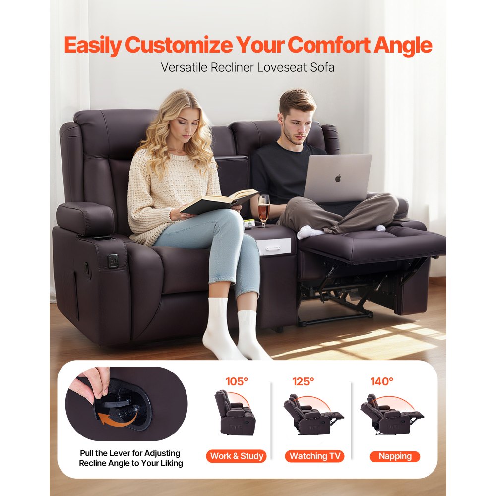 Καναπές-Διθέσιος καναπές VEVOR με ανάκλιση, Καναπές-Διθέσιος καναπές με χειροκίνητη ανάκλιση και κεντρική κονσόλα, Καναπές-Δερμάτινος καναπές PU με θύρες USB, ποτηροθήκες και τσάντες αποθήκευσης, Διπλή πολυθρόνα-διθέσιος για σαλόνι/τροχόσπιτο, καφέ Καναπές-Διθέσιος καναπές VEVOR με ανάκλιση, Καναπές-Διθέσιος καναπές με χειροκίνητη ανάκλιση και κεντρική κονσόλα, Καναπές-Δερμάτινος καναπές PU με θύρες USB, ποτηροθήκες και τσάντες αποθήκευσης, Διπλή πολυθρόνα-διθέσιος για σαλόνι/τροχόσπιτο, καφέ