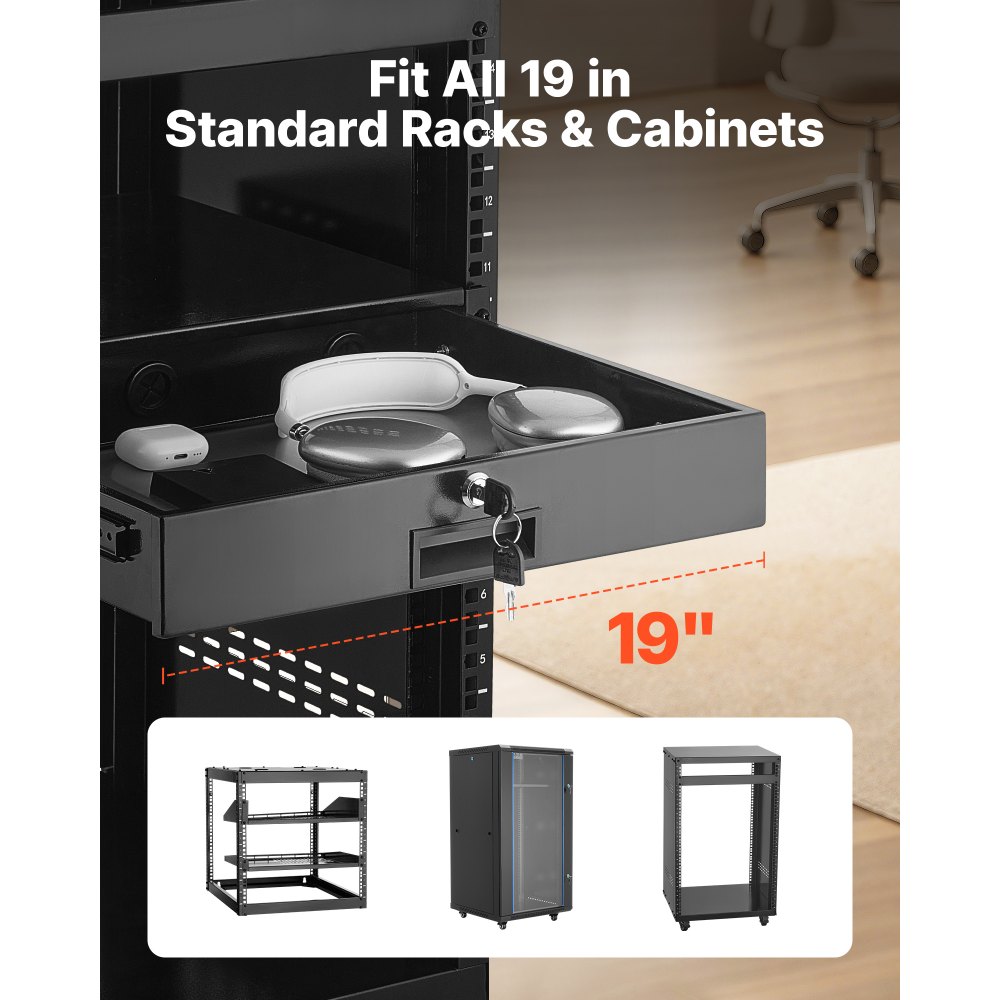 Συρτάρι VEVOR 2U για τοποθέτηση σε rack, μέγιστης αντοχής φορτίου 22,68 kg, θήκη κλειδώματος διακομιστή, συρόμενο συρτάρι με κλειδαριά και οπές διαχείρισης καλωδίων, για rack ή περίβλημα καμπίνας διακομιστή δικτύου Συρτάρι VEVOR 2U για τοποθέτηση σε rack, μέγιστης αντοχής φορτίου 22,68 kg, θήκη κλειδώματος διακομιστή, συρόμενο συρτάρι με κλειδαριά και οπές διαχείρισης καλωδίων, για rack ή περίβλημα καμπίνας διακομιστή δικτύου