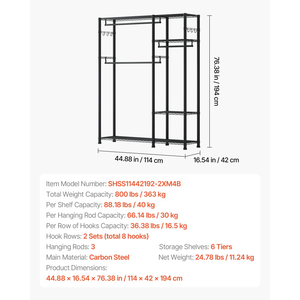 Ράφι ρούχων VEVOR, Ράφι ρούχων βαρέως τύπου, Ράφι ρούχων 6 ρυθμιζόμενων επιπέδων με ατσάλινο σκελετό, Ντουλάπα με χωρητικότητα 363 kg και 3 κρεμάστρες για υπνοδωμάτιο, κατάστημα ρούχων, διάδρομο Ράφι ρούχων VEVOR, Ράφι ρούχων βαρέως τύπου, Ράφι ρούχων 6 ρυθμιζόμενων επιπέδων με ατσάλινο σκελετό, Ντουλάπα με χωρητικότητα 363 kg και 3 κρεμάστρες για υπνοδωμάτιο, κατάστημα ρούχων, διάδρομο