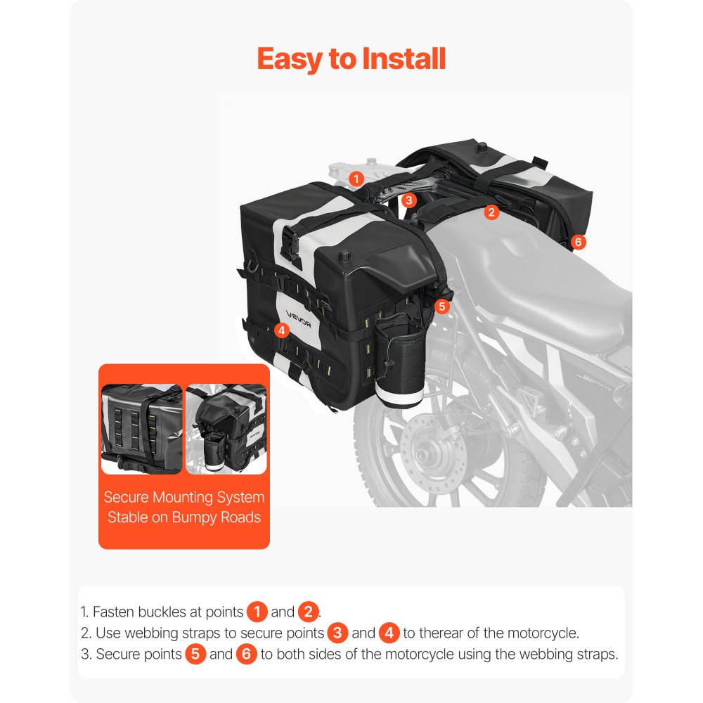 Τσάντα σέλας μοτοσικλέτας VEVOR, 56 L (28 L x 2) Πλαϊνή τσάντα σέλας μεγάλης χωρητικότητας συμβατή με τις περισσότερες μοτοσικλέτες, Αδιάβροχη υφασμάτινη αποθήκευση αποσκευών μοτοσικλέτας για υπαίθριες δραστηριότητες, αθλητικές δραστηριότητες με αποσπώμενη εσωτερική τσάντα, μαύρη Τσάντα σέλας μοτοσικλέτας VEVOR, 56 L (28 L x 2) Πλαϊνή τσάντα σέλας μεγάλης χωρητικότητας συμβατή με τις περισσότερες μοτοσικλέτες, Αδιάβροχη υφασμάτινη αποθήκευση αποσκευών μοτοσικλέτας για υπαίθριες δραστηριότητες, αθλητικές δραστηριότητες με αποσπώμενη εσωτερική τσάντα, μαύρη