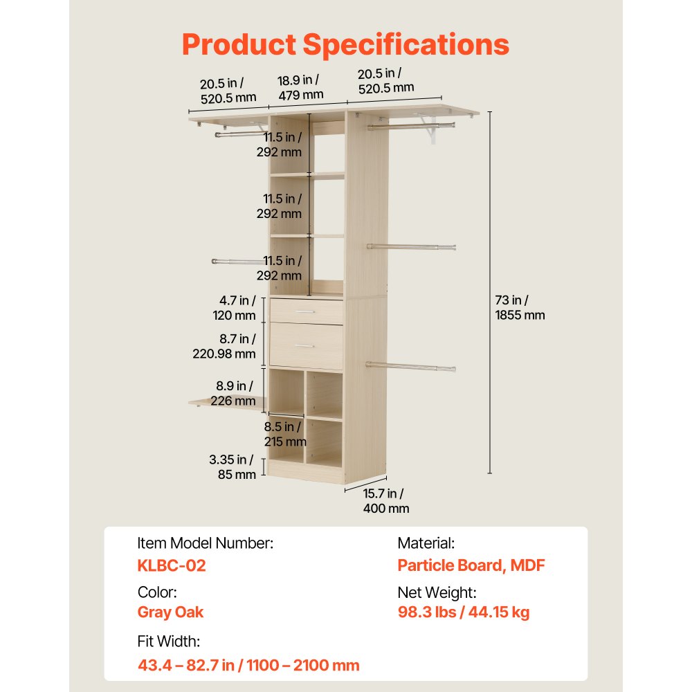 Σύστημα Ντουλαπιών VEVOR με 2 Συρτάρια, Ξύλινες Οργανωτές Ντουλαπιών Ρυθμιζόμενου Ύψους, Μοντέρνα Οργάνωση Ντουλάπας με 5 Αναδιπλούμενες Ράβδους Κρεμάστρας, Ανεξάρτητη Ράφι Ρούχων, Γκρι Σύστημα Ντουλαπιών VEVOR με 2 Συρτάρια, Ξύλινες Οργανωτές Ντουλαπιών Ρυθμιζόμενου Ύψους, Μοντέρνα Οργάνωση Ντουλάπας με 5 Αναδιπλούμενες Ράβδους Κρεμάστρας, Ανεξάρτητη Ράφι Ρούχων, Γκρι