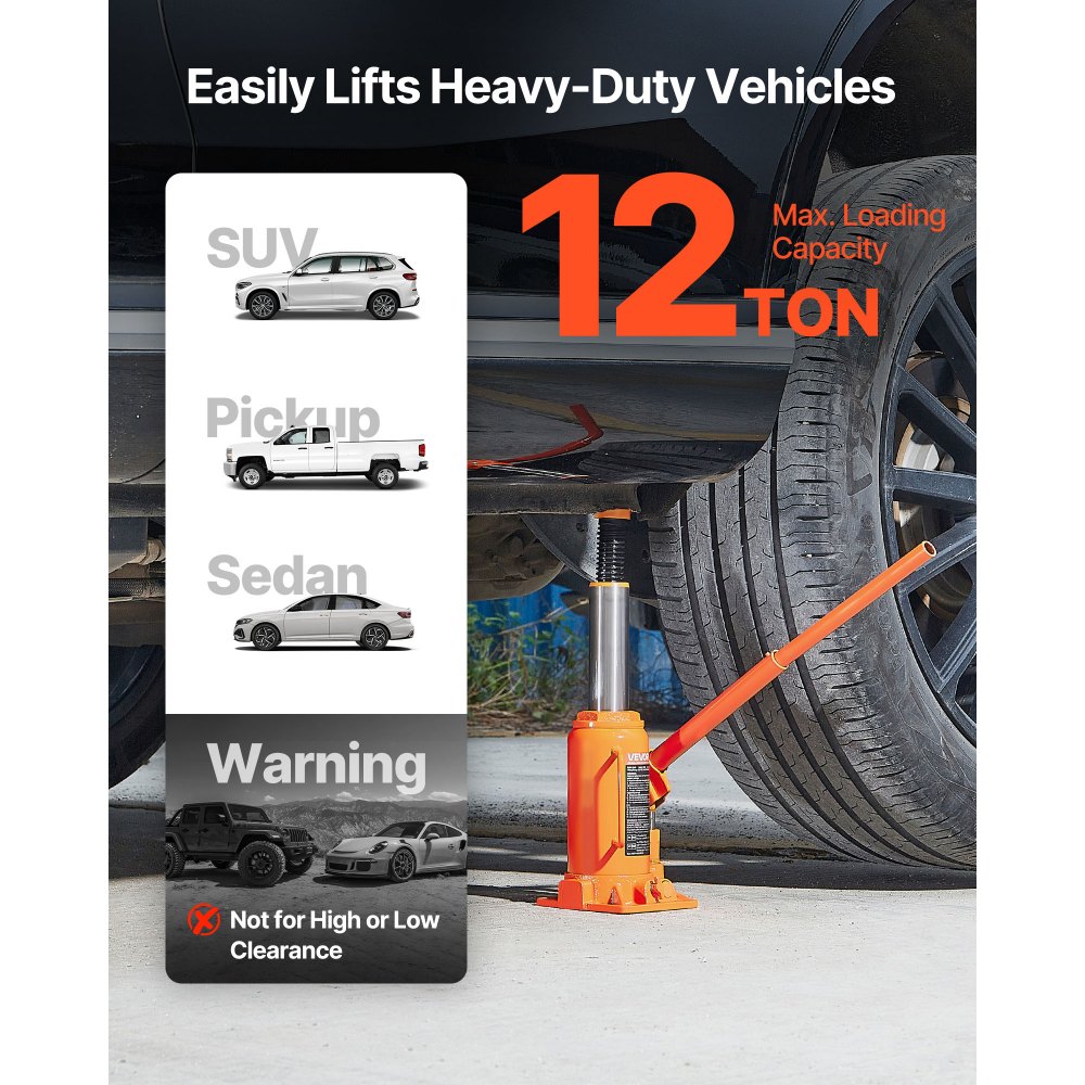 Υδραυλικός γρύλος μπουκαλιών VEVOR, χωρητικότητας 12 τόνων (26455,5 λίβρες), εμβέλεια ανύψωσης 205-400 mm, βαρέως τύπου συγκολλημένος γρύλος μπουκαλιών για αυτοκίνητα, SUV, φορτηγάκια, επισκευές αυτοκινήτων, ανελκυστήρες σπιτιού και γεωργικά μηχανήματα, πορτοκαλί Υδραυλικός γρύλος μπουκαλιών VEVOR, χωρητικότητας 12 τόνων (26455,5 λίβρες), εμβέλεια ανύψωσης 205-400 mm, βαρέως τύπου συγκολλημένος γρύλος μπουκαλιών για αυτοκίνητα, SUV, φορτηγάκια, επισκευές αυτοκινήτων, ανελκυστήρες σπιτιού και γεωργικά μηχανήματα, πορτοκαλί