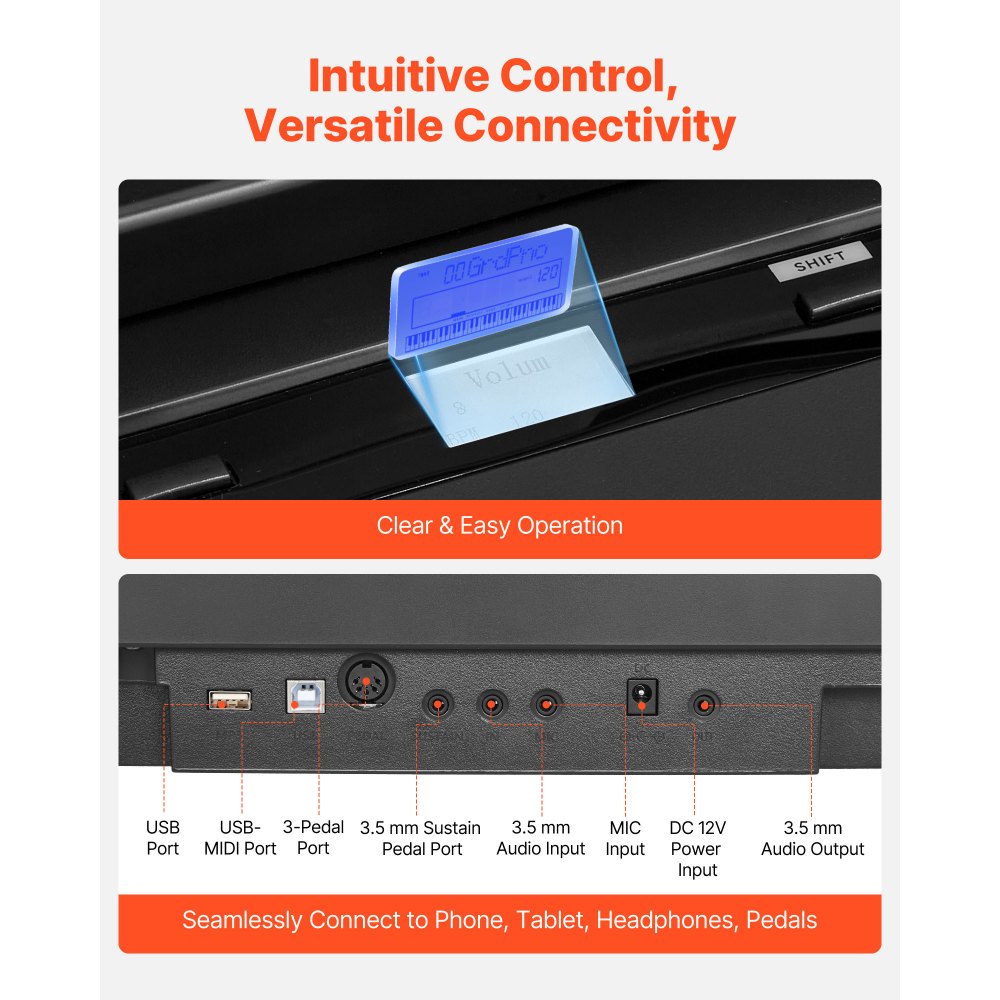 Ψηφιακό πιάνο VEVOR με βάρη, 88 πλήκτρα με πλήρη βάρη, διπλό πληκτρολόγιο και ηχεία ηλεκτρικού πιάνου με βάση X, πεντάλ Sustain, λειτουργία εγγραφής, 280 τόνοι, ασύρματη σύνδεση, για αρχάριους, μαύρο Ψηφιακό πιάνο VEVOR με βάρη, 88 πλήκτρα με πλήρη βάρη, διπλό πληκτρολόγιο και ηχεία ηλεκτρικού πιάνου με βάση X, πεντάλ Sustain, λειτουργία εγγραφής, 280 τόνοι, ασύρματη σύνδεση, για αρχάριους, μαύρο