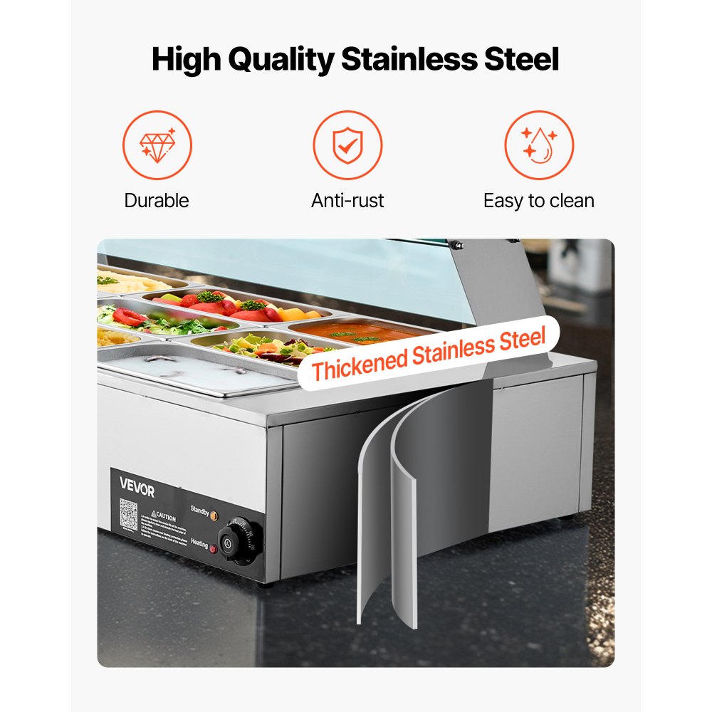 Θερμαντήρας φαγητού VEVOR Επαγγελματικός, Ηλεκτρικός θερμαντήρας φαγητού ατμού από ανοξείδωτο ατσάλι 1700W με γυάλινο κάλυμμα, Μπεν Μαρί Μπουφέ 12 Τηγανιών με Σούπα & Τρυπητές Κουτάλες, για Catering, Εστιατόριο & Πάρτι Θερμαντήρας φαγητού VEVOR Επαγγελματικός, Ηλεκτρικός θερμαντήρας φαγητού ατμού από ανοξείδωτο ατσάλι 1700W με γυάλινο κάλυμμα, Μπεν Μαρί Μπουφέ 12 Τηγανιών με Σούπα & Τρυπητές Κουτάλες, για Catering, Εστιατόριο & Πάρτι